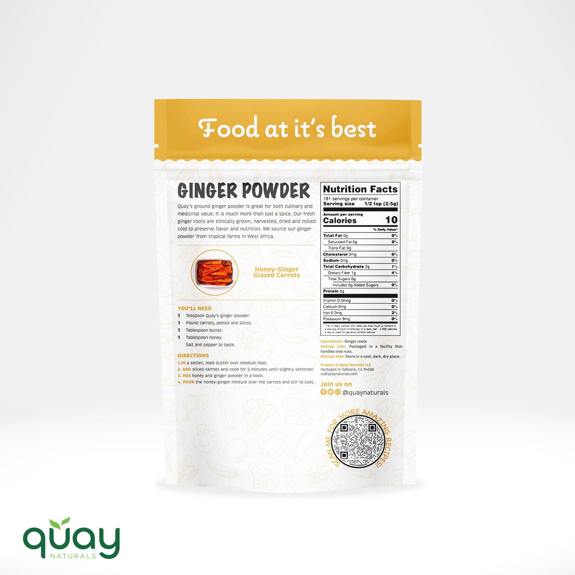 Quay Naturals Ground Ginger Powder (1 lb) for Cooking, Baking, Tea, Energy Drinks & Beverages - Highly Aromatic - Fine Loose Powder - Powdered Ginger - No Preservatives, Colors & Additives - Non GMO