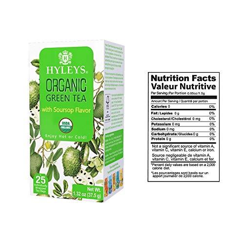 HYLEYS Tea Hyleys Organic Green Tea Soursop Flavor - 25 Tea Bags - Sour Sop Graviola Guanabana Tea