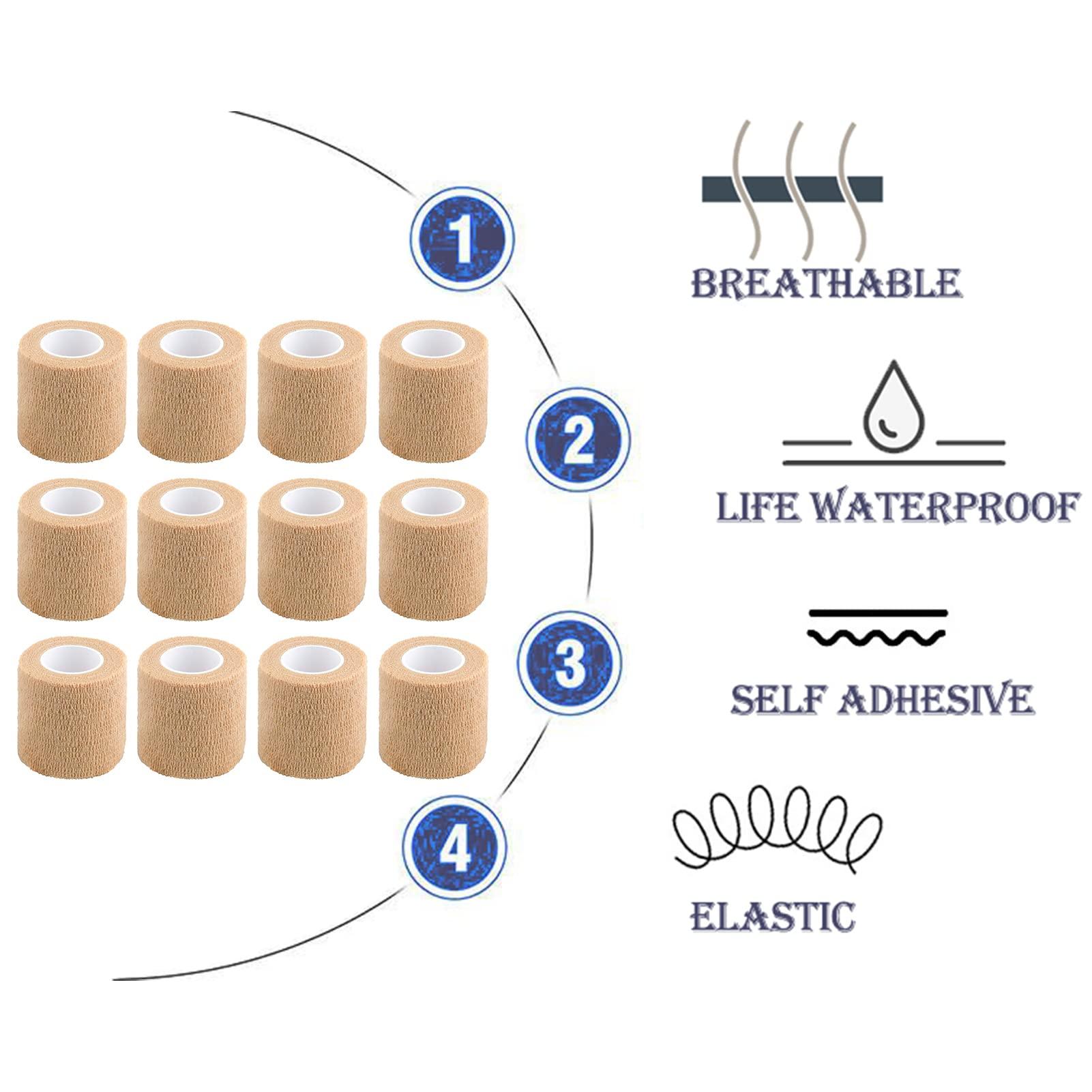 CIYAGPOOU Vet Wrap for Dogs,2 Inches 5 Yards 12 Pack Self Adhering Bandage Wrap Stretchy,Flexible Wound Cohesive Bandages(Brown)