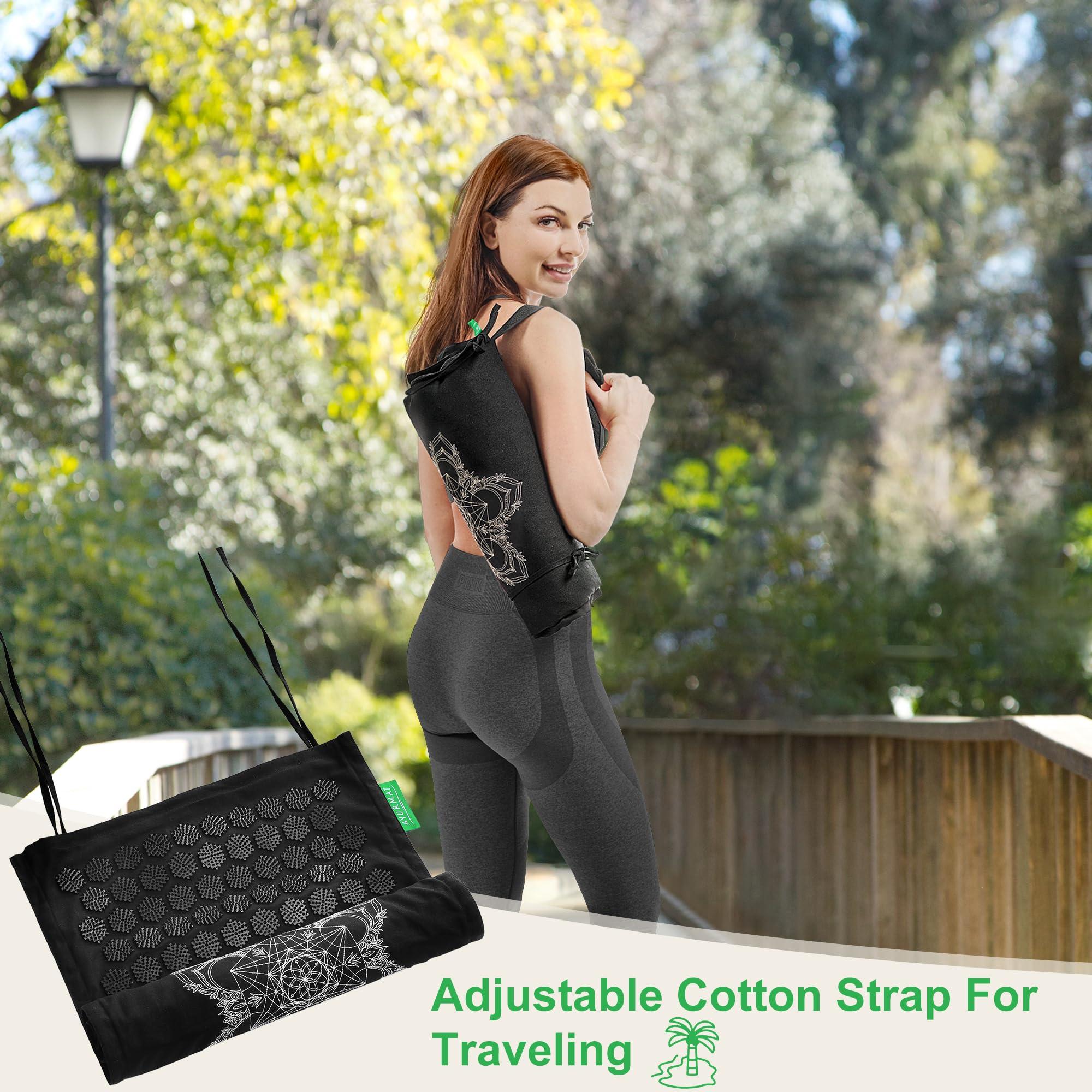 AyurMat Acupressure Mat and Pillow Set,Natural Eco-Friendly Linen & Coconut Fiber,Acupressure Mat FSA/HSA Eligible,Relieves Stress & Tension,with Carrying Bag,Full Body Pro Set(Black)