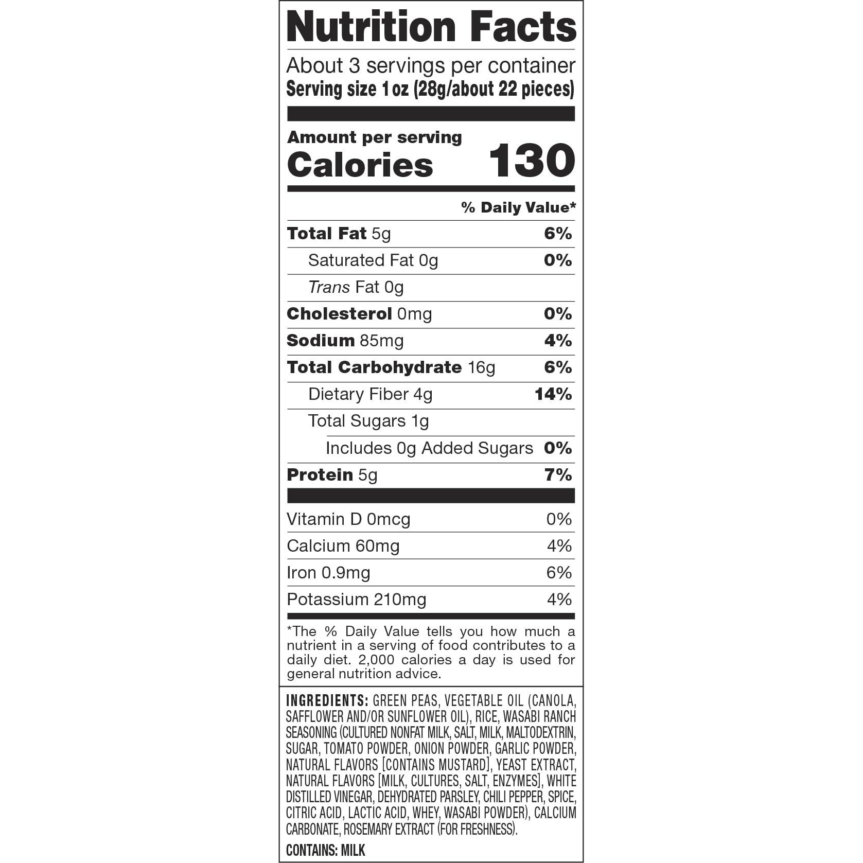 HARVEST SNAPS Harvest Snaps Veggie Chips (Wasabi Snack Crisps) | Powered by Plant Protein, Gluten Free Baked Vegetable Crisps | Made in USA (8 Snack Packs)