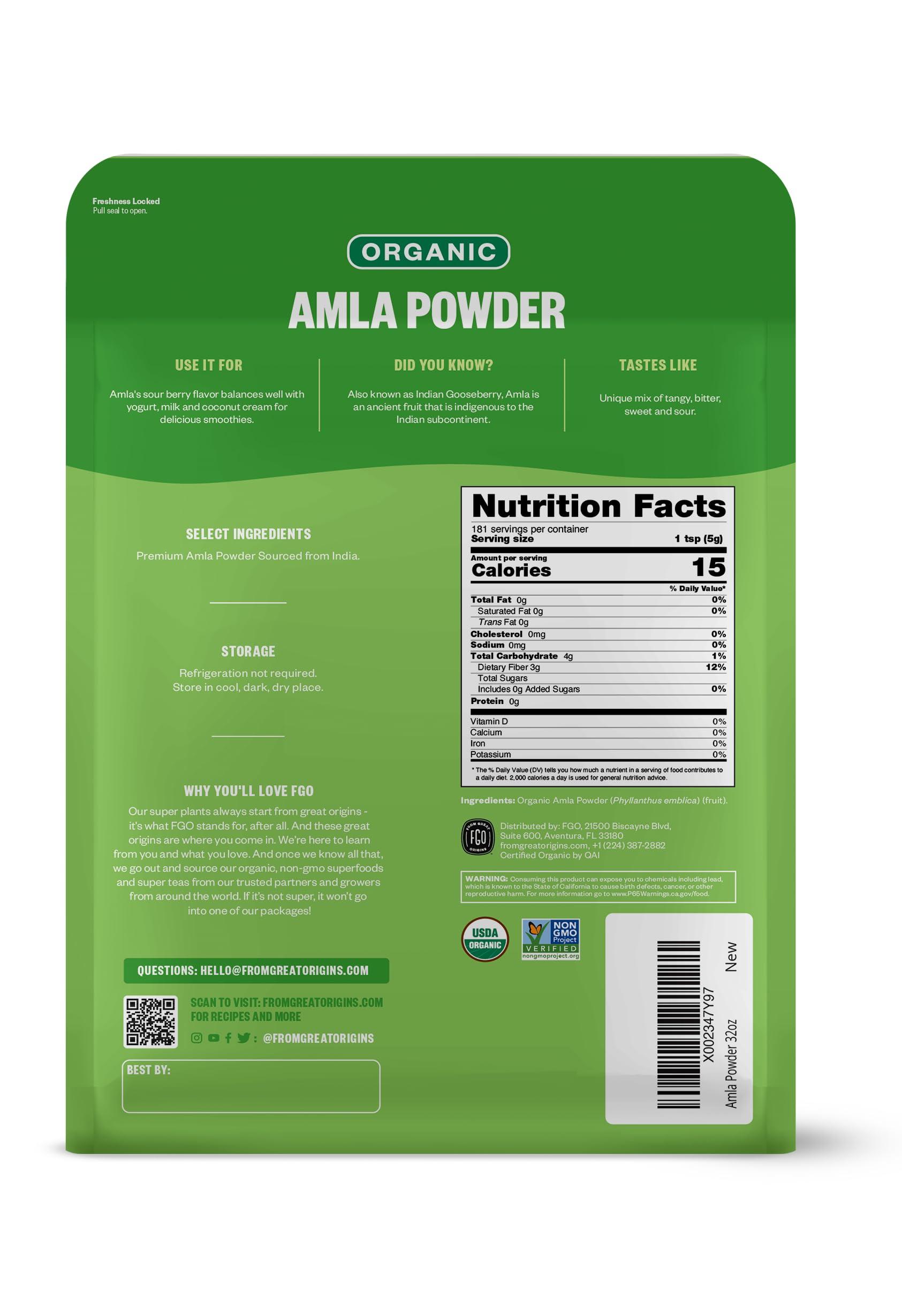 FGO FGO Organic Amla Powder, 2 Pound / 32oz, USDA Organic Indian Gooseberry (Amalaki), Non-GMO, Natural Vitamin C - 100% Raw and Natural (Pack of 1)