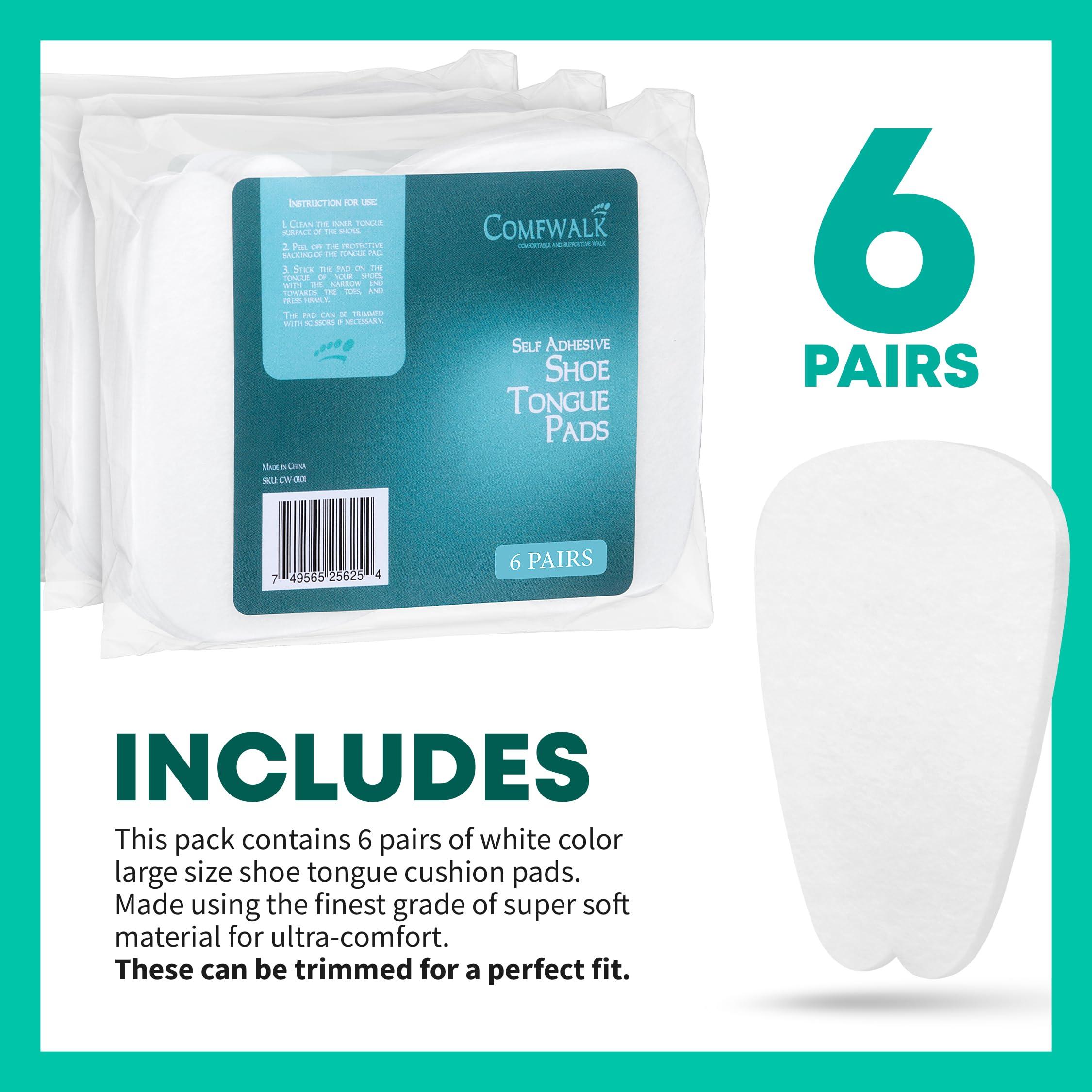 Comfwalk COMFWALK Felt Tongue Pads for Shoes - Soft Self-Adhesive Shoe Inserts (White, 6 Pairs)