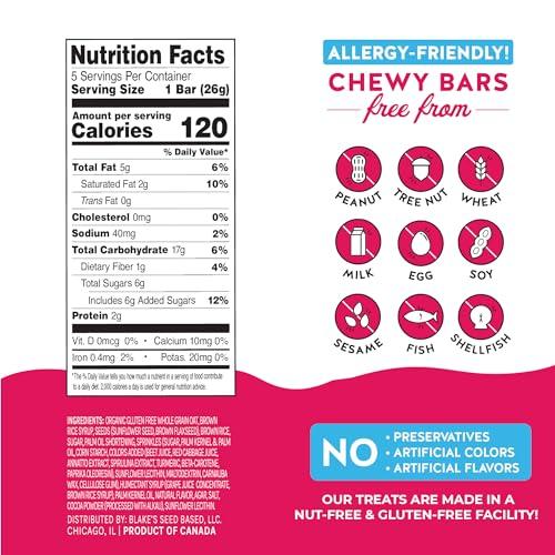 Blake's Seed Based Blake’s Seed Based Chewy Granola Bars — Birthday Cake (5 Count), Vegan, Gluten Free, Nut Free & Dairy Free, Healthy Snacks for Kids or Adults, School Safe, Low Calorie Soy Free Snack