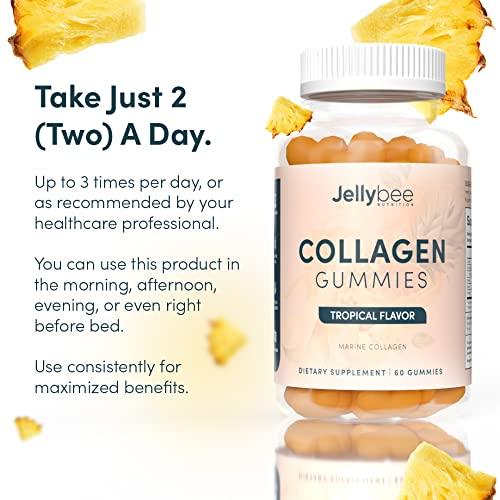 JellyBee JellyBee Collagen Gummies-Tropical Flavor Natural and Delicious-Supplement for Joint Inflammation, Joint Stiffness, Bone Density and Promote Healthy Nails and Hair-60 Non-GMO (1 Bottle)