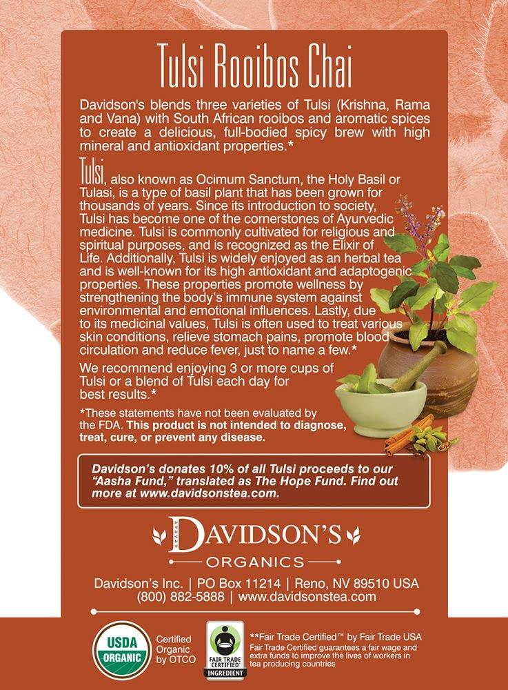 Davidson's Davidson\'s Organics, Tulsi Rooibos Chai, 8-count Tea Bags, Pack of 12