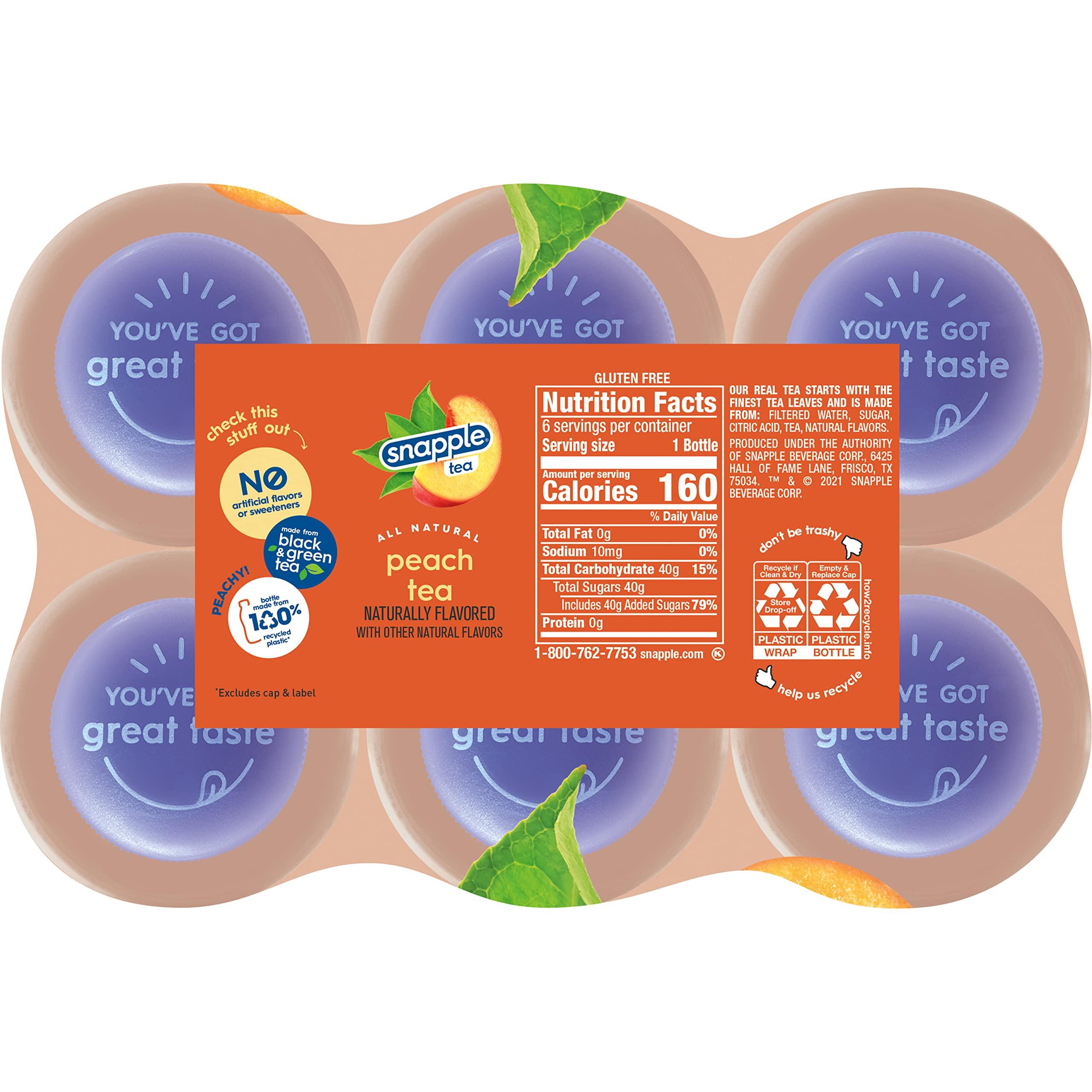 Snapple Snapple Peach Tea, 16 fl oz recycled plastic bottle, 6 pack