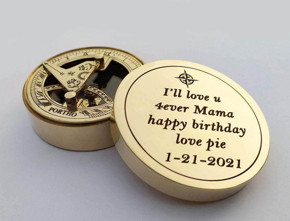 U.K MART U.K MART Personalised Brass Engraved Sundial Compass Add Your Massage & Logo On Compass
