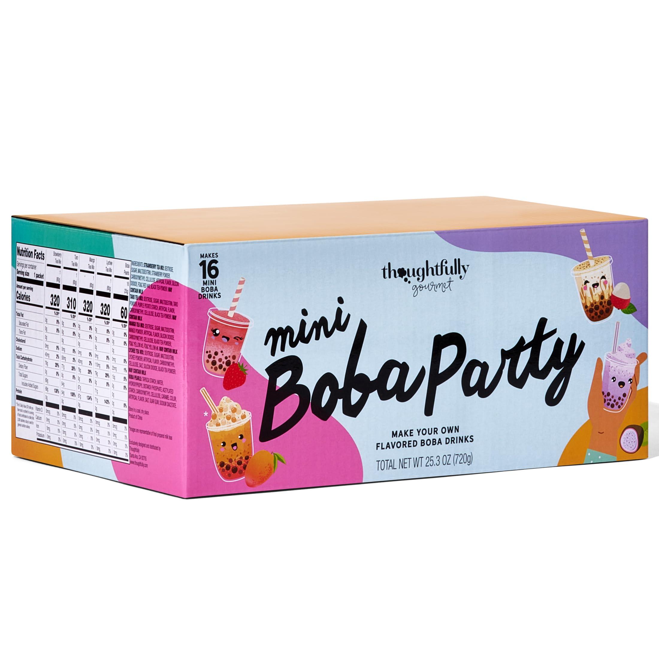 Thoughtfully Thoughtfully Gourmet, Mini Boba Pearl Party Set, Makes 16 Tasting Portions of Bubble Tea, Includes 2 Flavors, Cups, Lids, Straws, & Cup Stickers