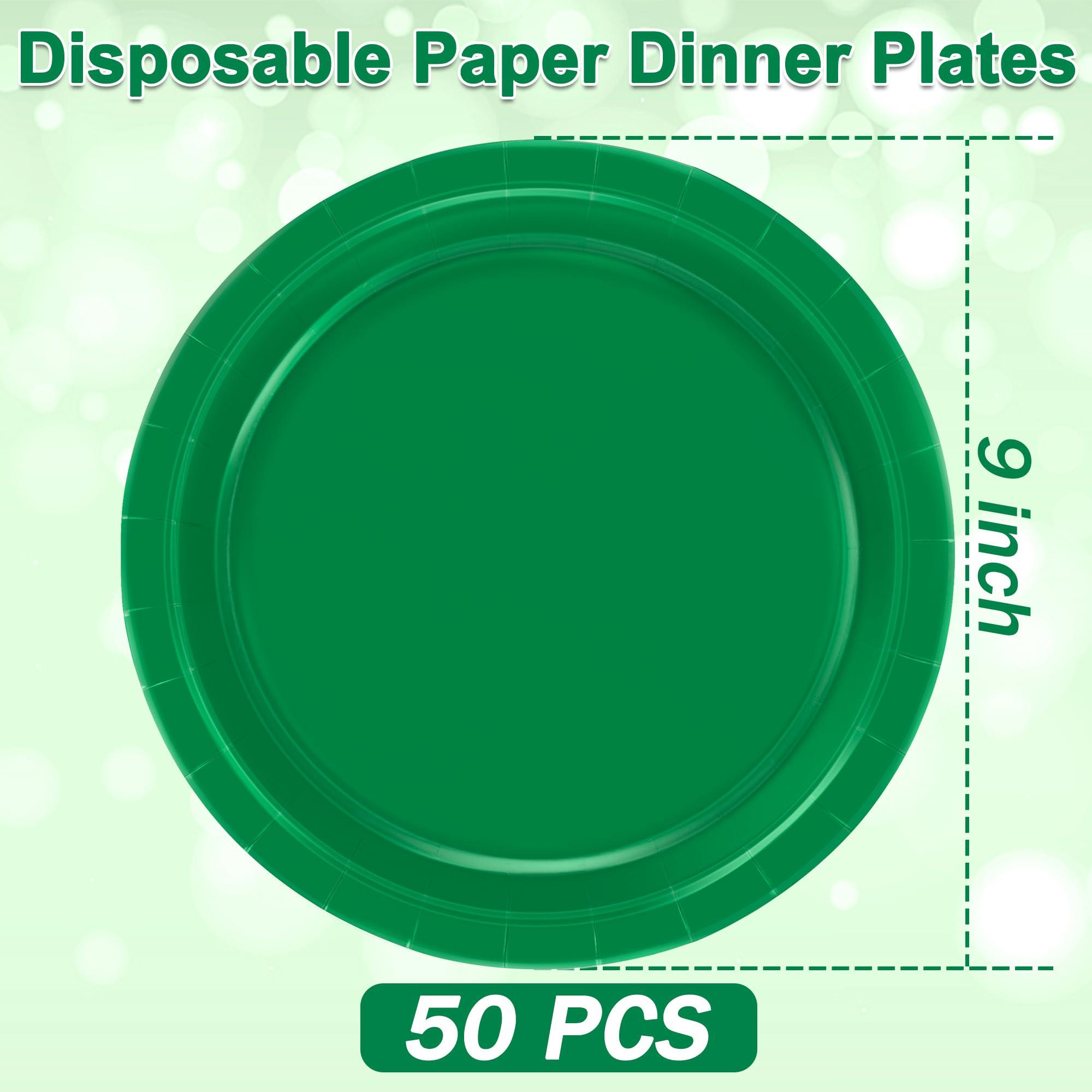 QZYL QZYL 50 PCS Disposable Paper Plates, 9 Inches Dinner Paper Plates Set, Green Heavy Duty Paper Plates, Round Paper Plates for Daily Use Picnic Anniversary Birthday St Patricks Day Party Supplies