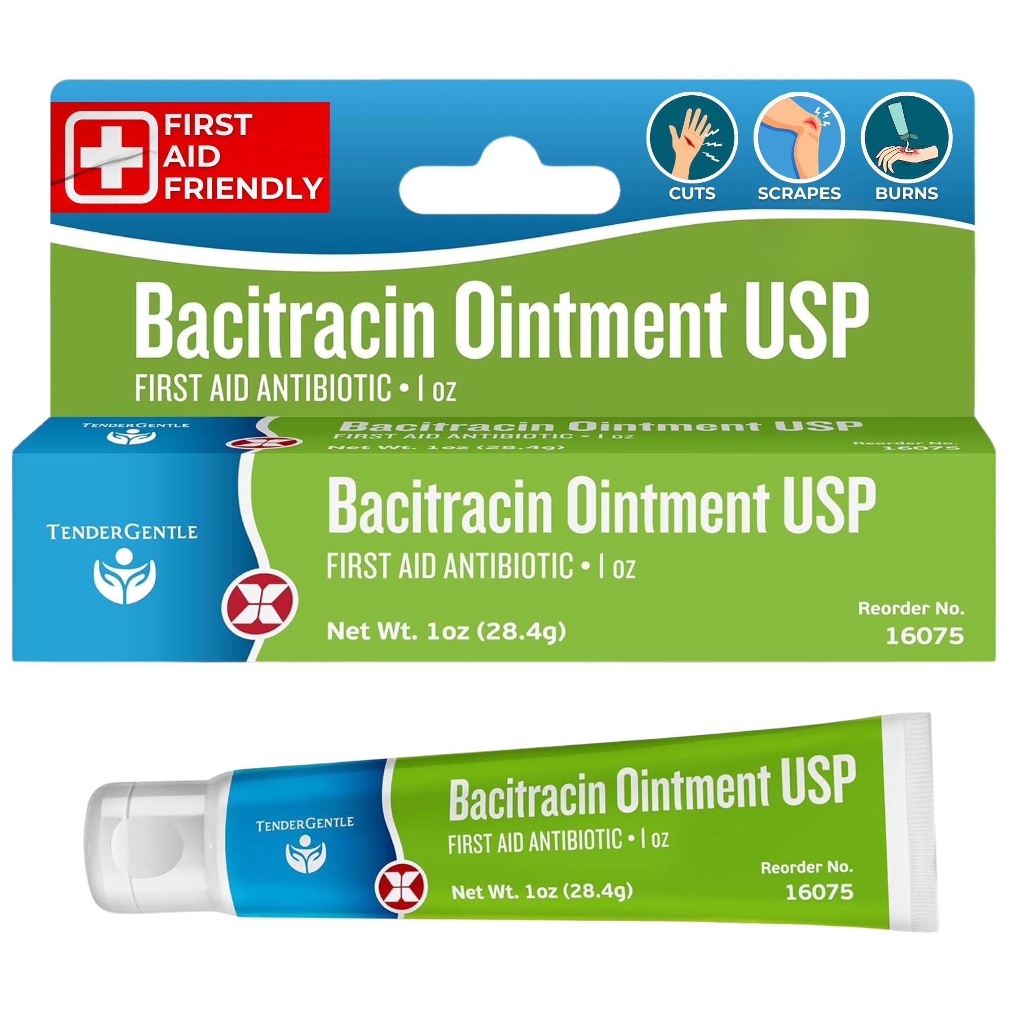 TenderGentle Bacitracin Antibiotic Ointment USP - 1 oz Topical Antibiotic First Aid Ointment - Helps Prevent Infection in Minor Cuts, Scrapes, and Burns