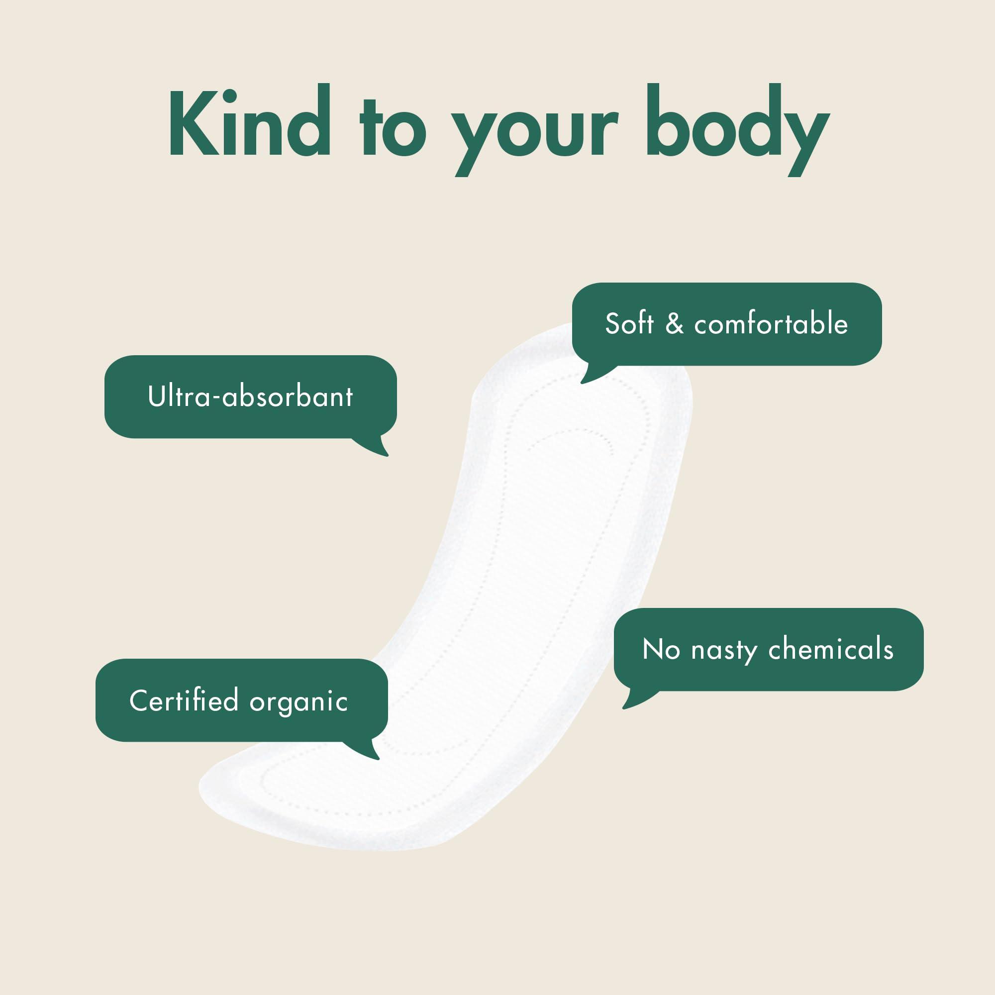 Naty Eco by Naty Sanitary Pads Plantbased and Absorbent Sanitary Pads for Women, Organic Cotton Menstrual Product, Better for Feminine Health (Normal, 14 Count)