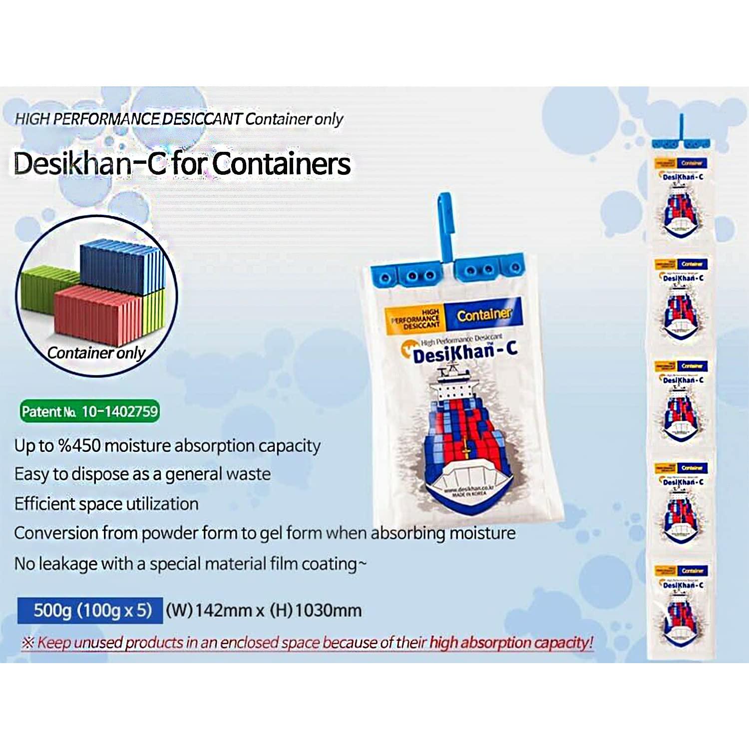 DesiKhan DesiKhan Dehumidifier Desiccant for Containers 1 Set (5 Pieces) 450% Moisture Absorption