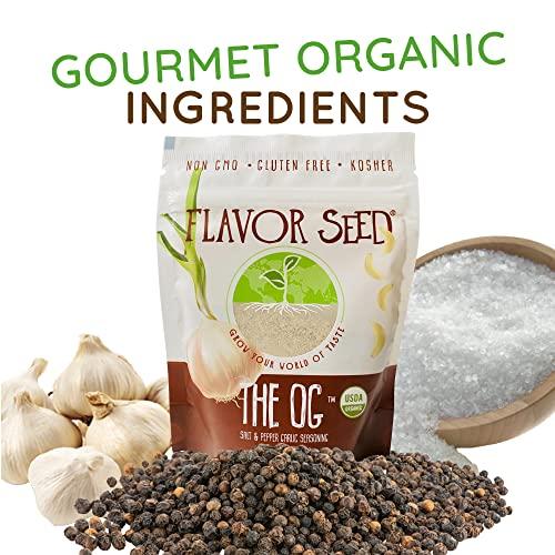 Flavor Seed Flavor Seed The OG Organic Salt Pepper Garlic Seasoning Mix. Organic Popcorn Seasoning. Seasonings and Spices for Cooking. Plant Based, Preservative Free, Non GMO, Keto, Paleo, Gluten Free, Kosher, Dairy Free, Vegan Spice Blend. Resealable 5 oz Pouch