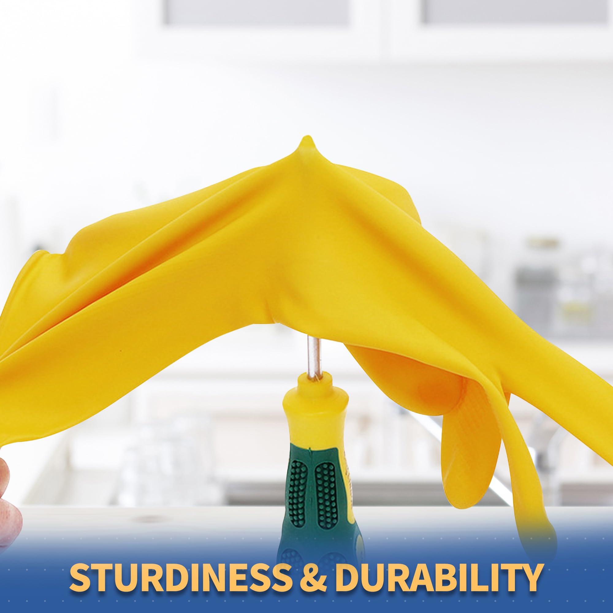 BOOMJOY BOOMJOY Rubber Cleaning Gloves, Heavy Duty Dishwashing Gloves, Reusable Medium Gloves for Kitchen, Bathroom, Gardening, Working, Pet Care - Yellow, 3 Pairs, Size M