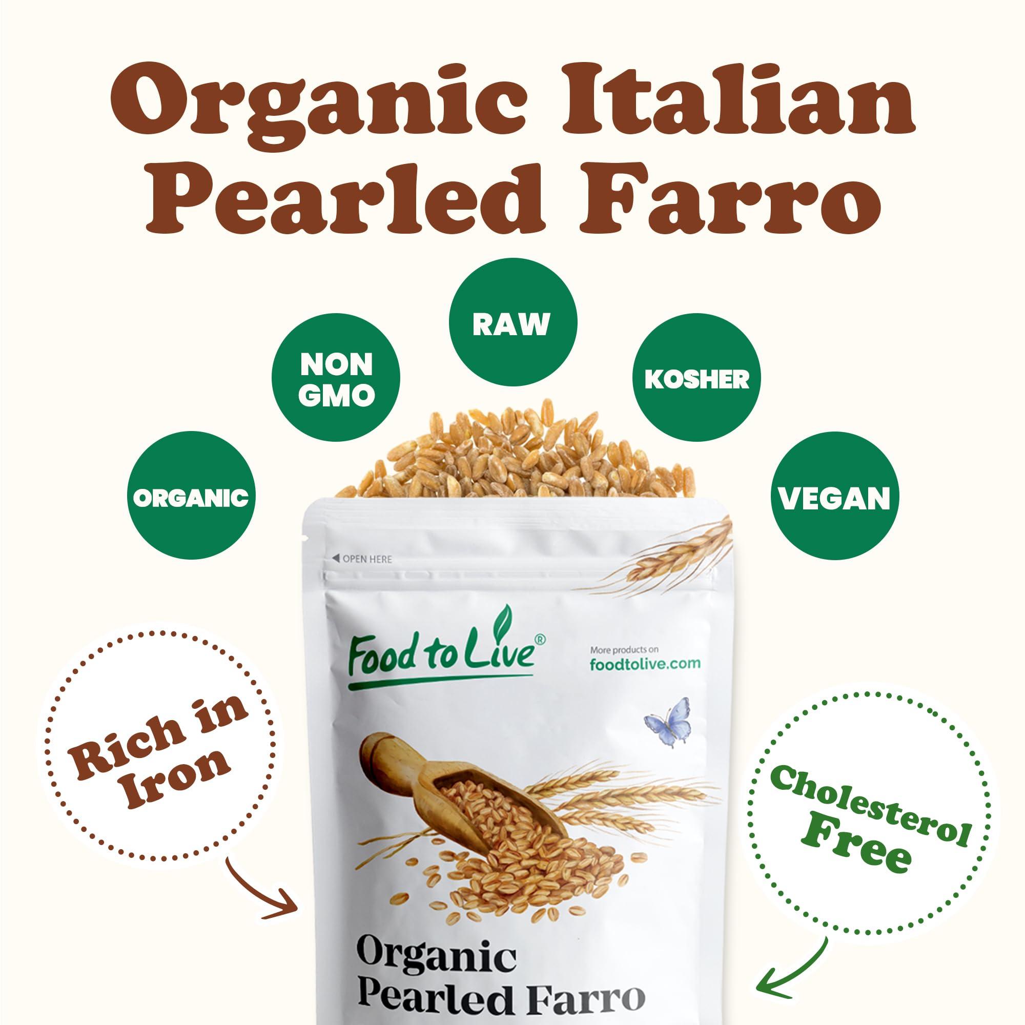 Food to Live Food to Live Organic Italian Pearled Farro, 8 Pounds Non-GMO, Kosher, Vegan, Whole Farro Grain in Bulk. Good Source of Fiber and Protein. Free of Sodium and Sugar