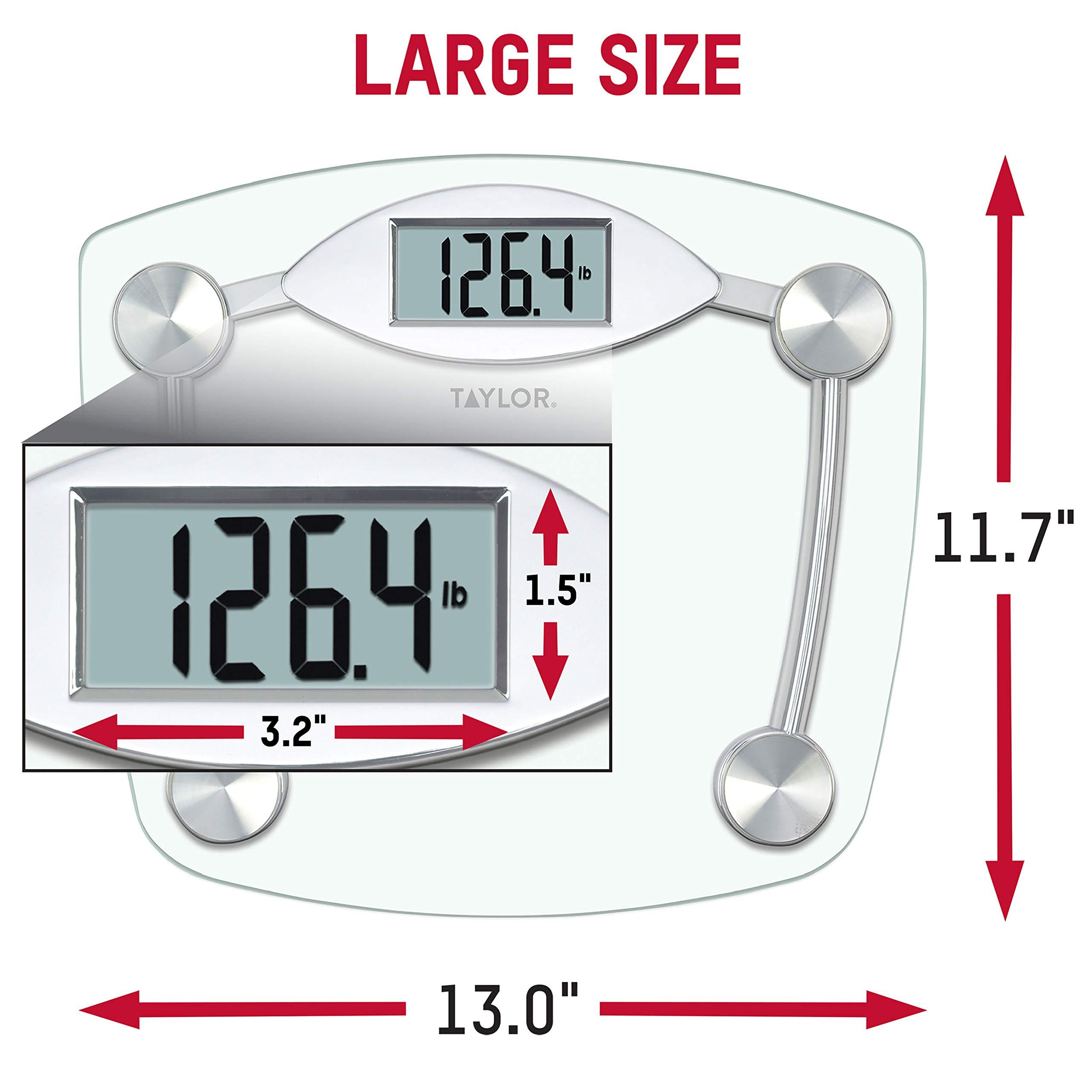 Taylor Precision Products Taylor Digital Bathroom Scale, Highly Accurate Body Weight Scale, Instant On and Off, 400 lb, Sturdy Clear Glass with Chrome Finish Base