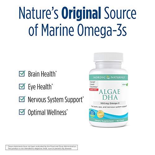 Nordic Naturals Nordic Naturals Algae DHA - 90 Soft Gels - 500 mg Omega-3 DHA - Certified Vegan Algae Oil - Plant-Based DHA - Brain, Eye & Nervous System Support - Non-GMO - 45 Servings