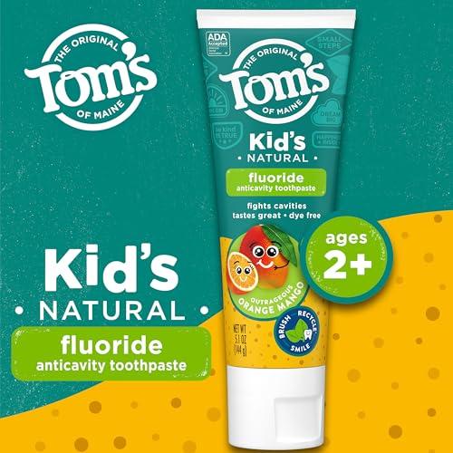 Tom's of Maine Tom's of Maine ADA Approved Fluoride Children's Toothpaste, Natural Toothpaste, Dye Free, No Artificial Preservatives, Outrageous Orange Mango, 5.1 oz. 3-Pack (Packaging May Vary)