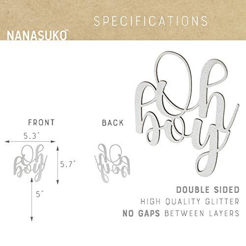NANASUKO NANASUKO Baby Shower Cake Topper - Oh boy - Double Sided Silver Glitter - Premium Quality Made in USA