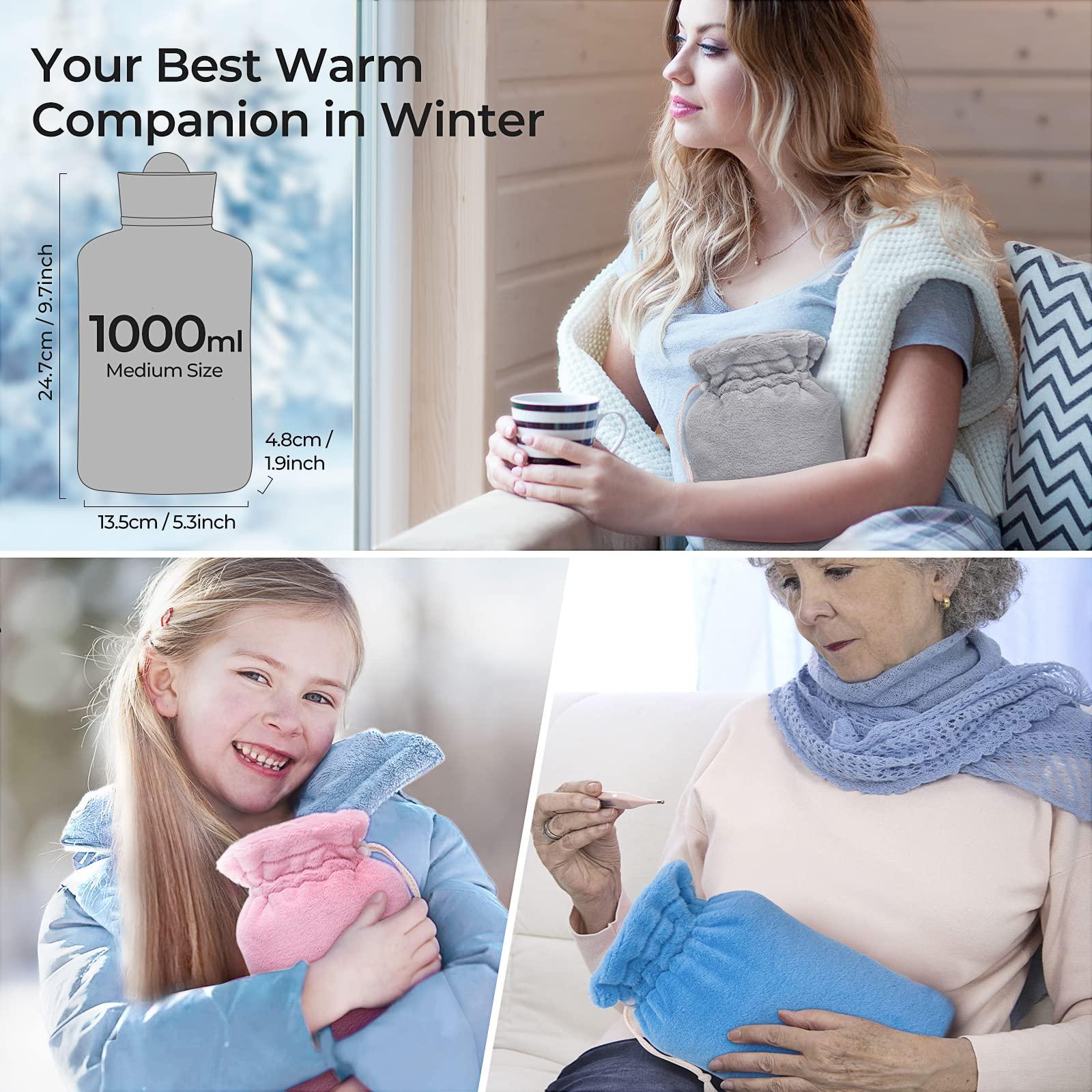 MEETRUE Microwaveable Hot Water Bottle with Cover(1 Liter), MEETRUE Innovative BPA-Free Silicone Hot Water Bottle Hot Water Bag for Pain Relief, Hot & Cold Therapies-Winter Gift for Women Children Elderly