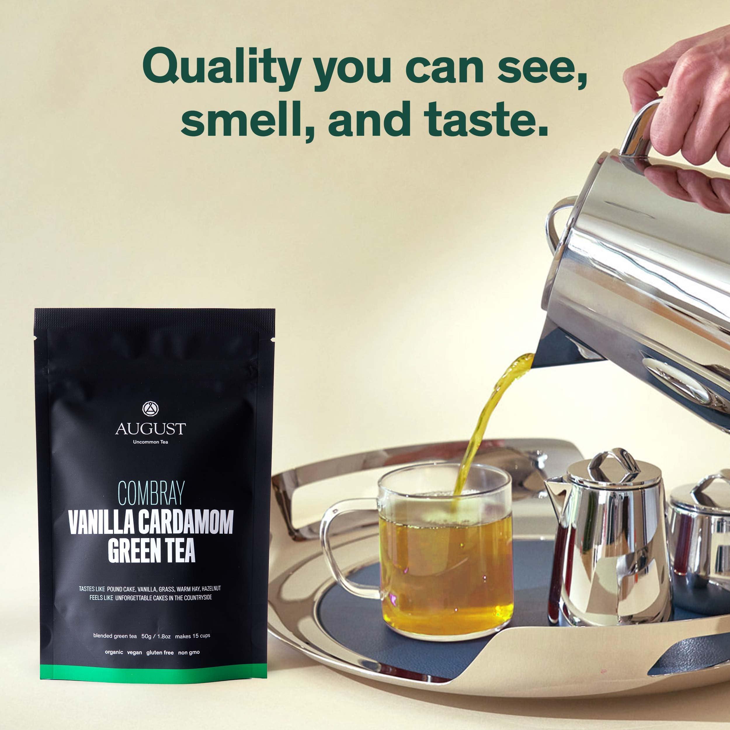 August Uncommon Tea August Uncommon Loose Leaf Tea Combray Vanilla Cardamom Organic Green Tea Hot & Iced Tea Natural 1.8 oz Bag (50g) makes 15-30 Cups