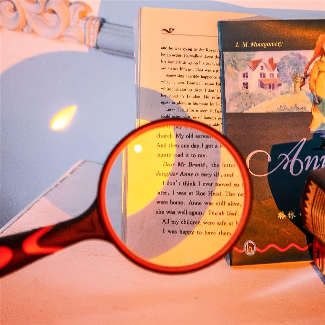 HOMEGOAL Magnifying Glass 10X Handheld Reading Magnifier with Cleaning Cloth-100MM 4INCHES Large Magnifying Lens with Non-Slip Soft Handle for Seniors Book Newspaper Reading and Kids Nature Hobby Exploration
