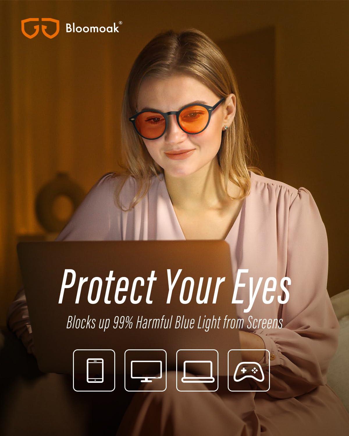 Bloomoak Bloomoak 99% Blue Light Blocking Glasses,Retro Round Glasses,Relieve Eye Fatigue,Improve Sleep,For Screens/Games