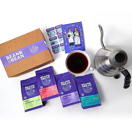 DAILY ROASTED BEAN&BEAN ORGANIC COFFEE Bean & Bean Around the World Coffee & Chocolate Gift Set 4 x 1.8oz Coffee Samplers Paired with Belgian Chocolates - Organic & Fair Trade - Includes Single Origin Coffee - Medium Roast, Whole Bean
