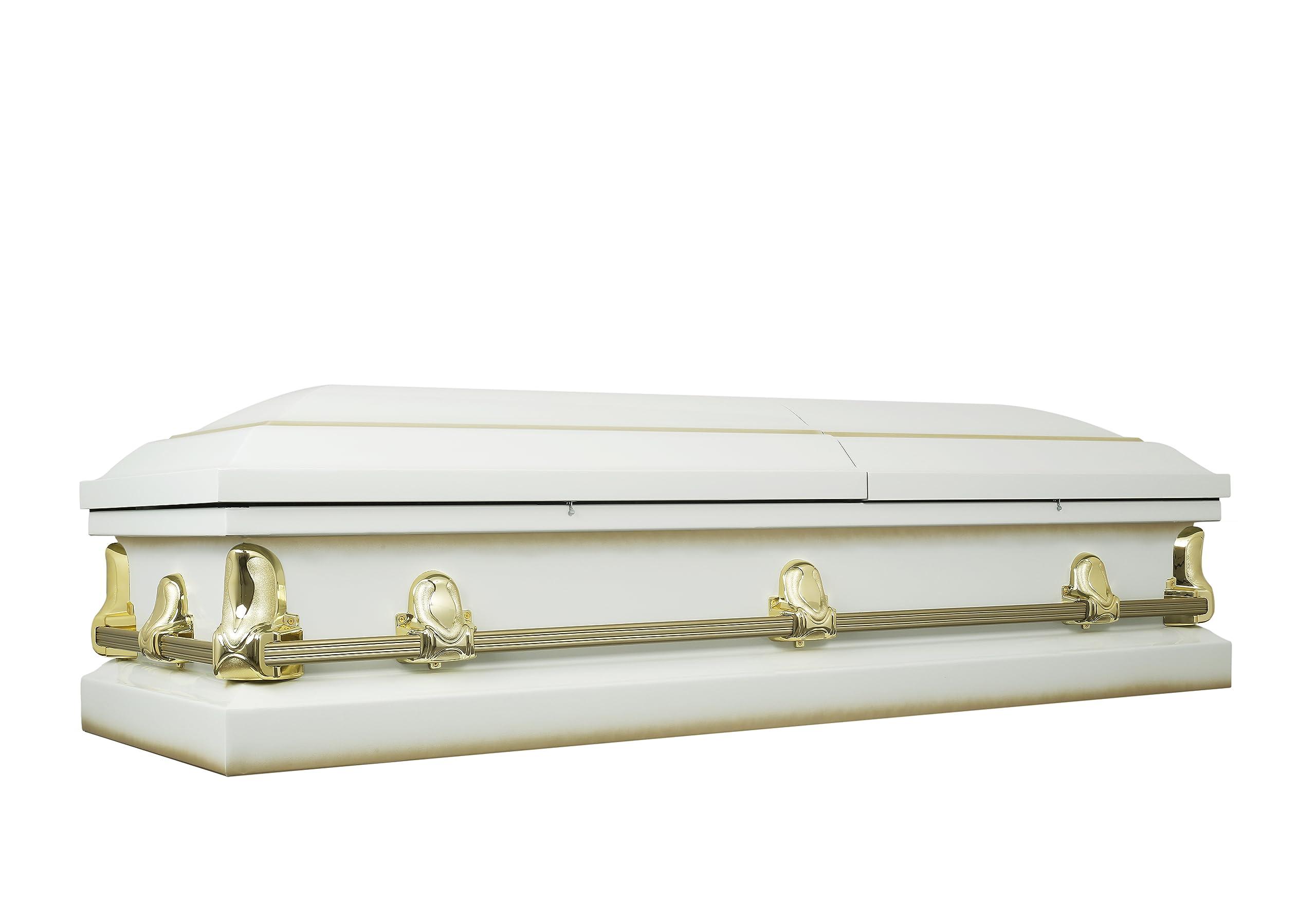 Overnight Caskets Overnight Caskets Spartan Collection Funeral Casket White with White Interior - 20 Gauge Steel - Fully Appointed Adult Casket - Coffin Featuring a Crepe Interior Lining with Pillow and Throw Set