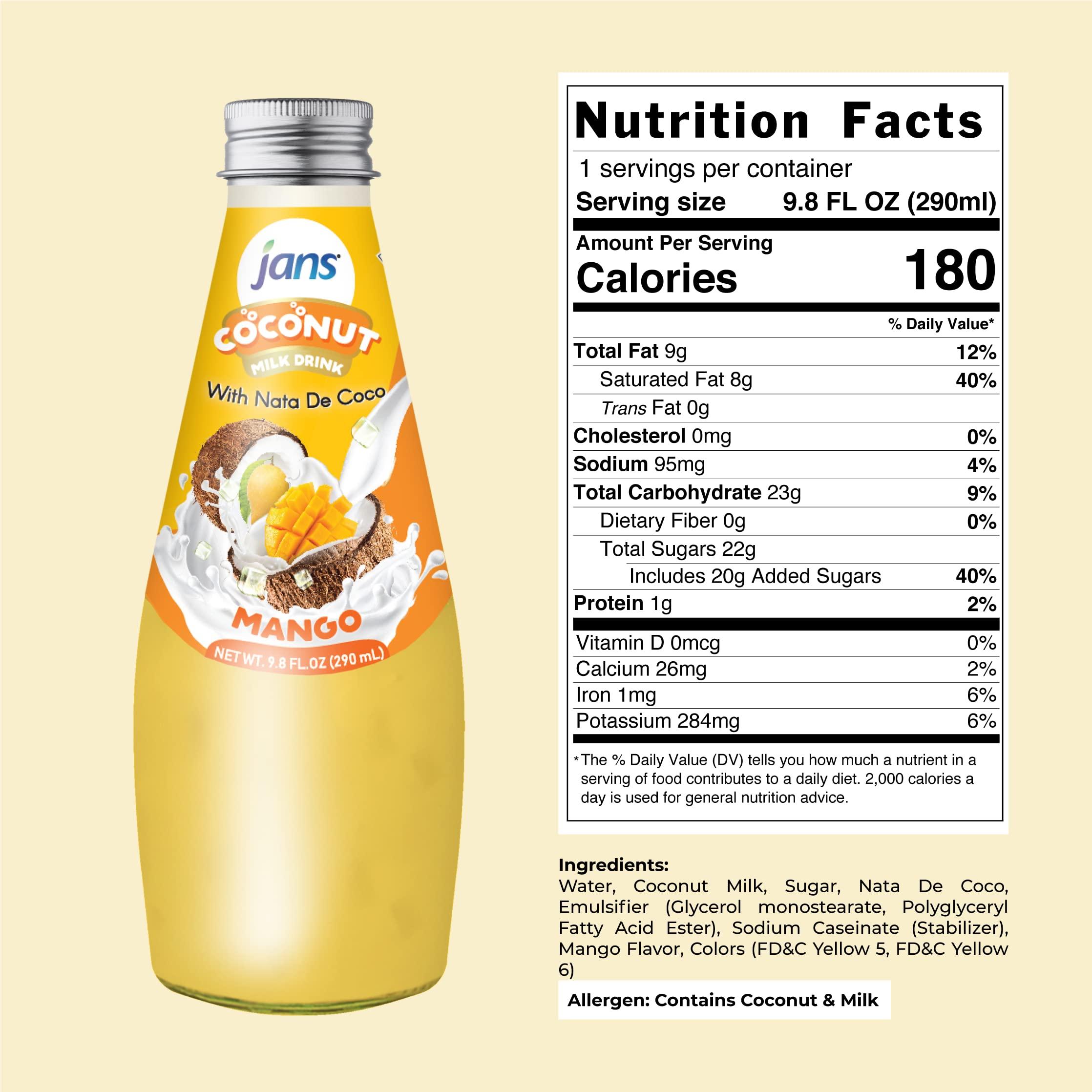 Jans JANS - COCONUT MILK DRINK (with NATA DE COCO) MANGO 9.8 OZ (Pack of 1, Mango)