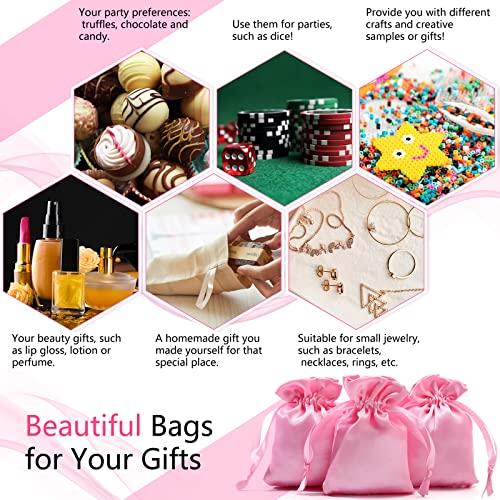 Shappy 50 Pieces 3 x 4 Satin Bags with Drawstring Gift Pouch Mini Jewelry Bags Small Wedding Favor Bags Smooth Soft Satin Fabric Candy Pouches for Baby Shower Decoration (Pink)