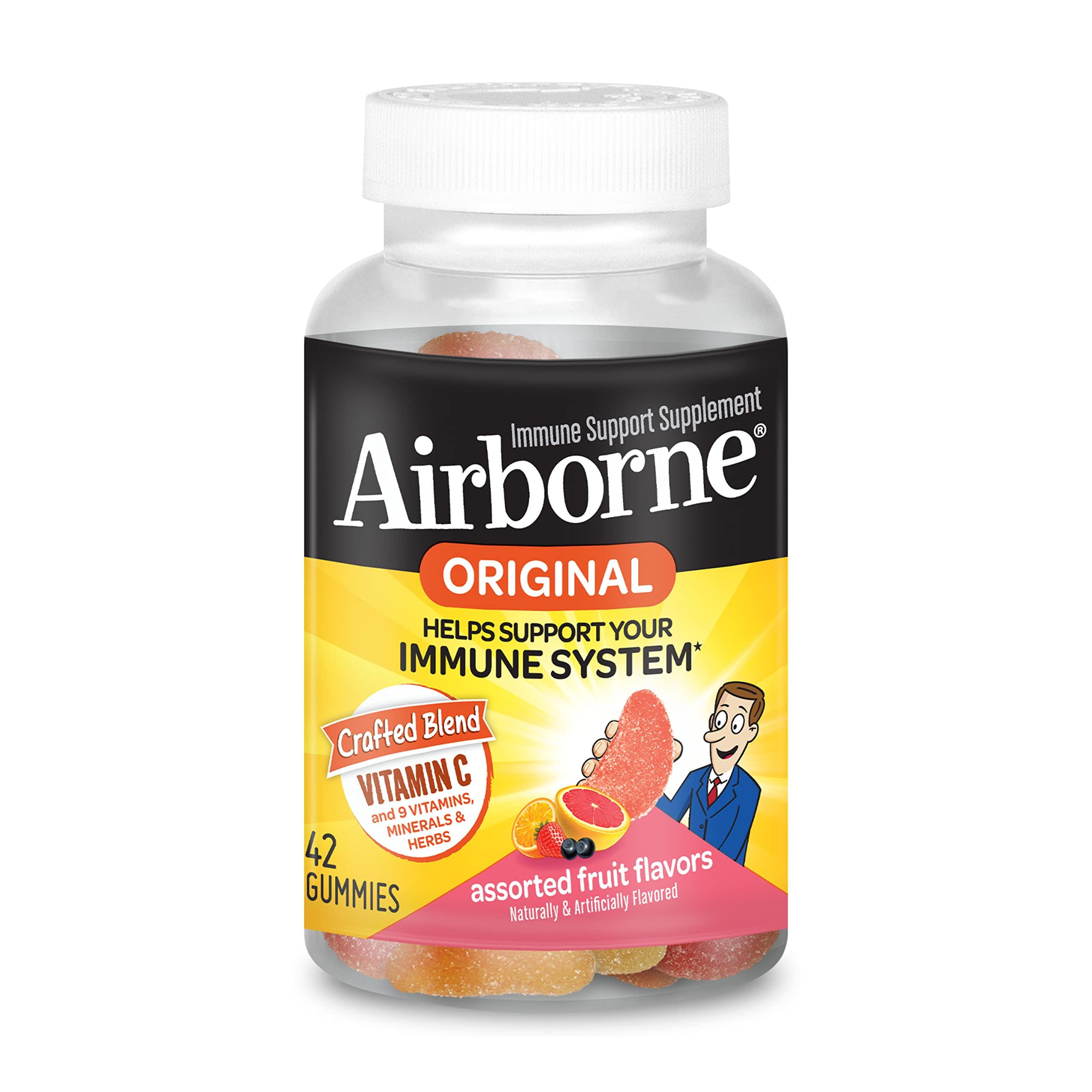 Airborne Airborne Vitamin C 750mg (per serving) - Assorted Fruit Gummies (42 count in a bottle), Gluten-Free Immune Support Supplement With Vitamins C E, Selenium