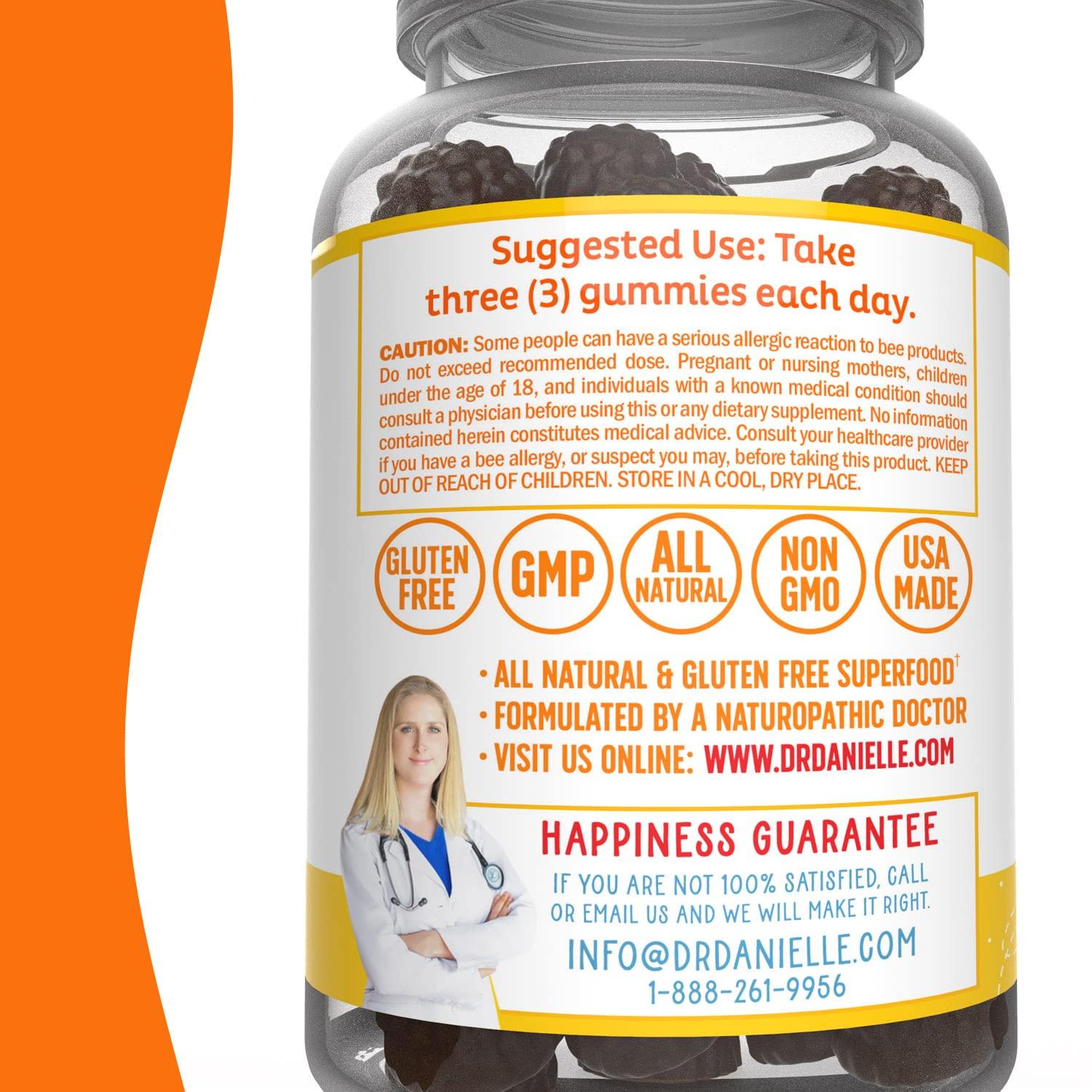 Doctor Danielle Doctor Danielle Bee Wise Gummies, Best Bee Pollen Supplement, Propolis, Royal Jelly, 60 Gummies