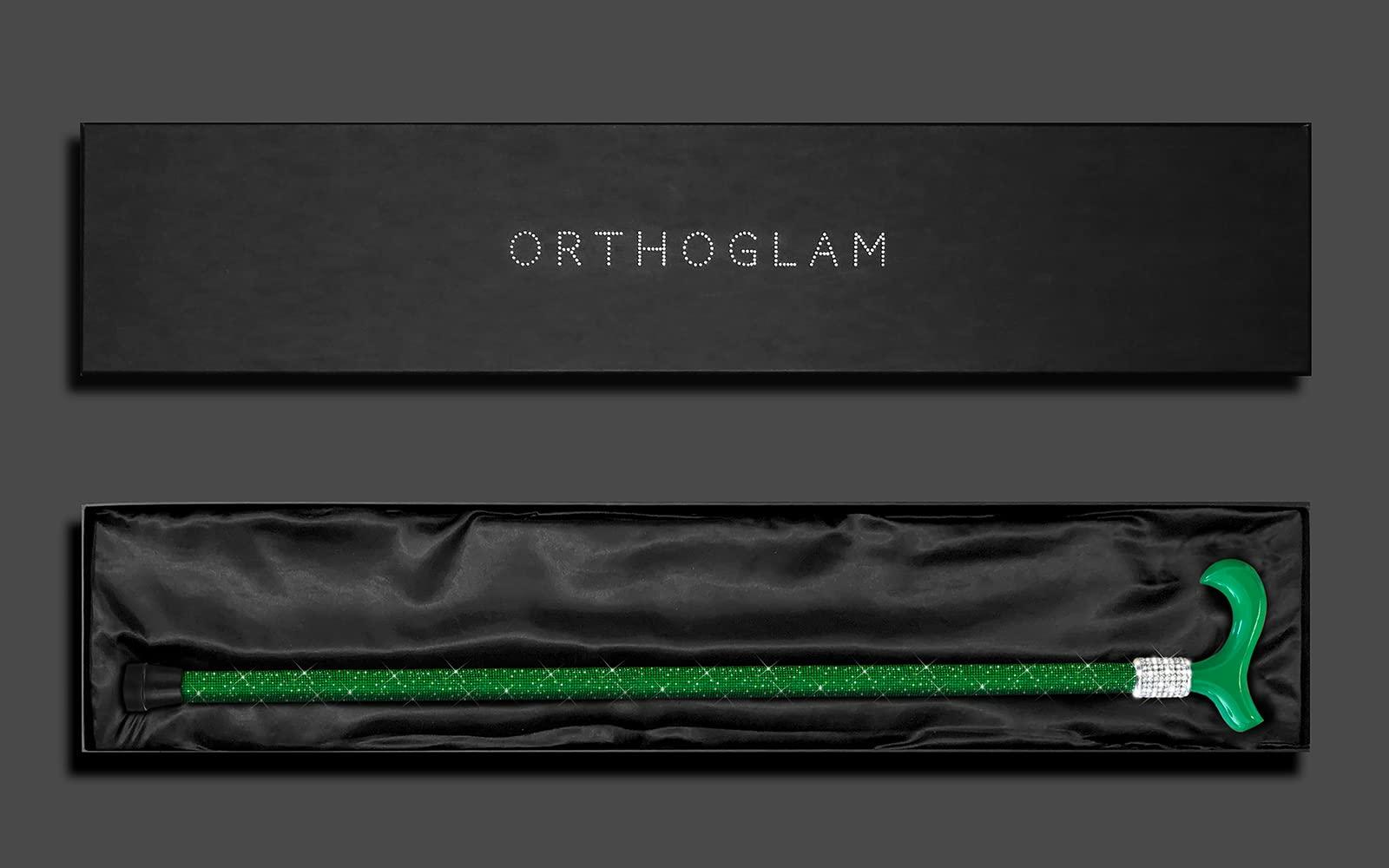 OrthoGlam OrthoGlam Emerald City Lightweight Crystal Rhinestone Bedazzled Fashion Cane - Fashionable Rhinestone Bling Wooden Walking Stick for Balance Assistance (Medium)