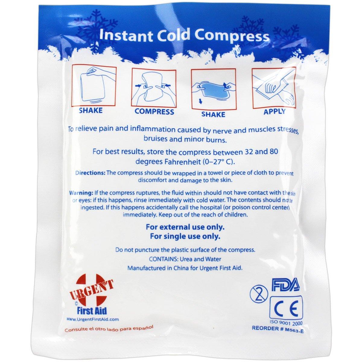 Urgent First Aid Case of 125 Instant Cold Packs, 5" x 6" (4" x 5" Cold Area) - Disposable Cold Compresses - No pre-Chilling Required for Quick, Effective First aid Treatment & Relief of Aches, Pains, Bumps & Bruises