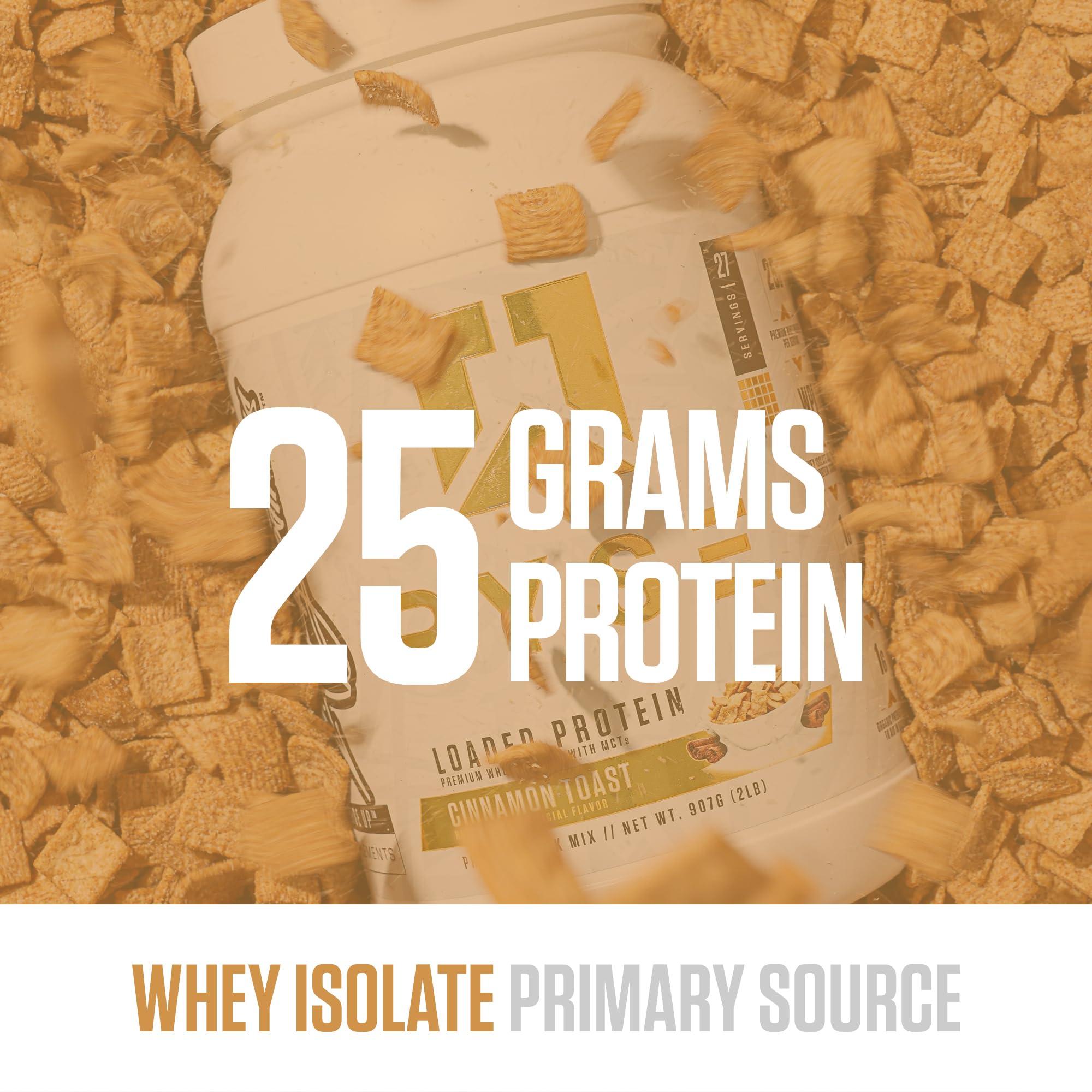 RYSE Up Supplements Ryse Loaded Protein Powder | 25g Whey Protein Isolate & Concentrate | with Prebiotic Fiber & MCTs | Low Carbs & Low Sugar | 27 Servings (Cinnamon Toast)