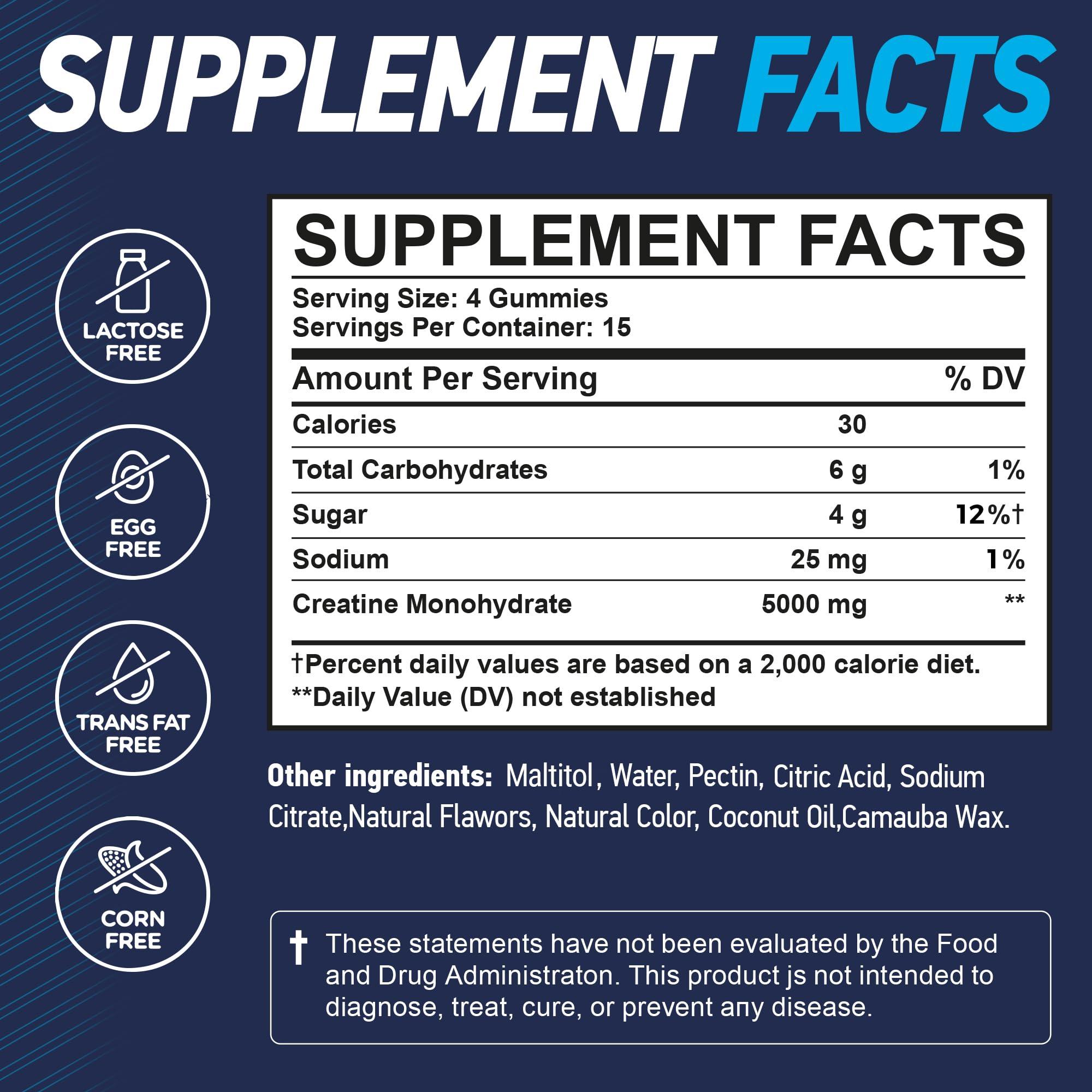 Vita Guard Vita Guard 5000mg Creatine Monohydrate Gummies Formula for Men and Women Ultimate Muscle Builder, Energy Booster & Pre-Workout Supplement (2 Pack)