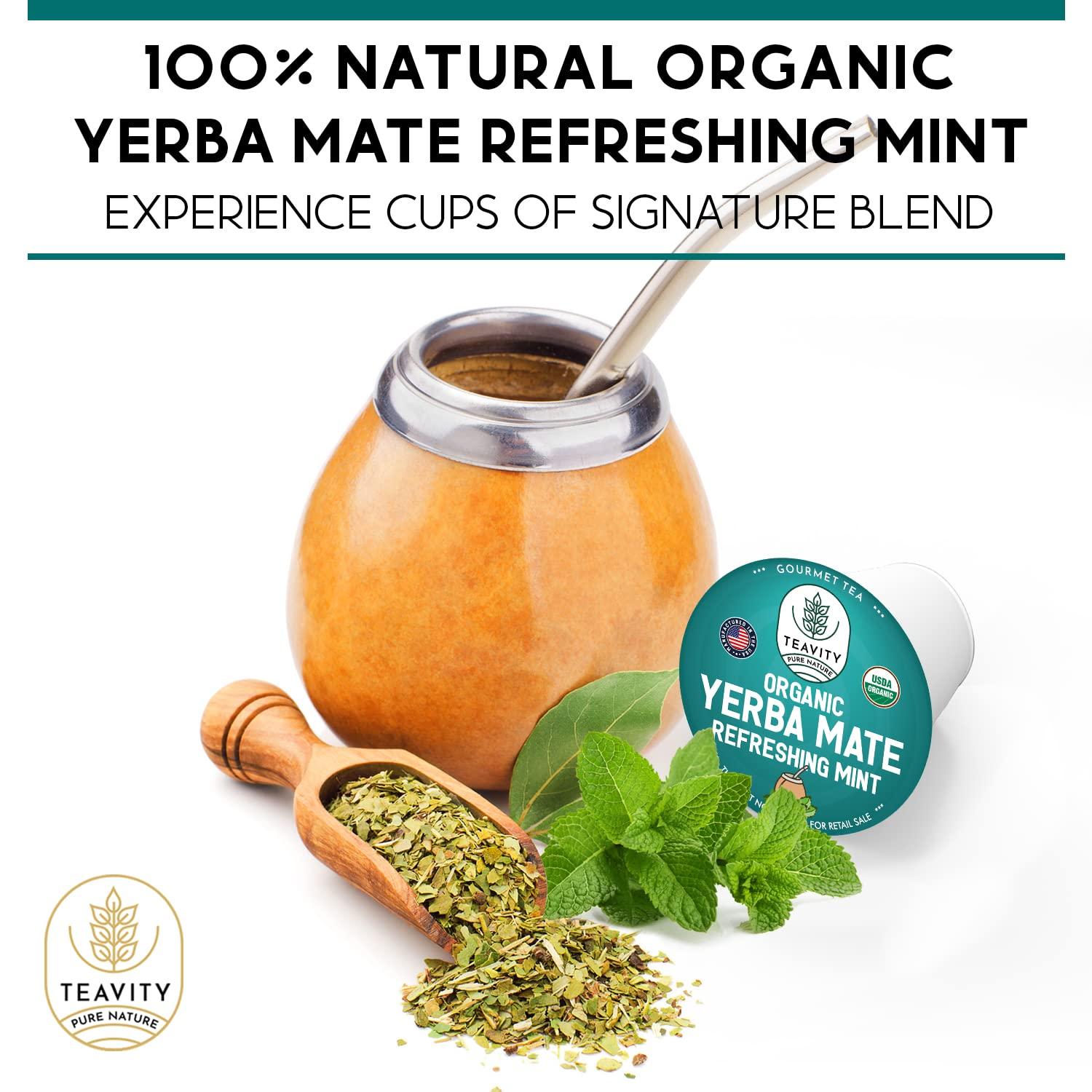 Teavity Organic Yerba Mate Refreshing Mint Tea Pods - Naturally Caffeinated Yerba Mate Tea Pod for Keurig Brewers by Teavity (24 Tea Pods)