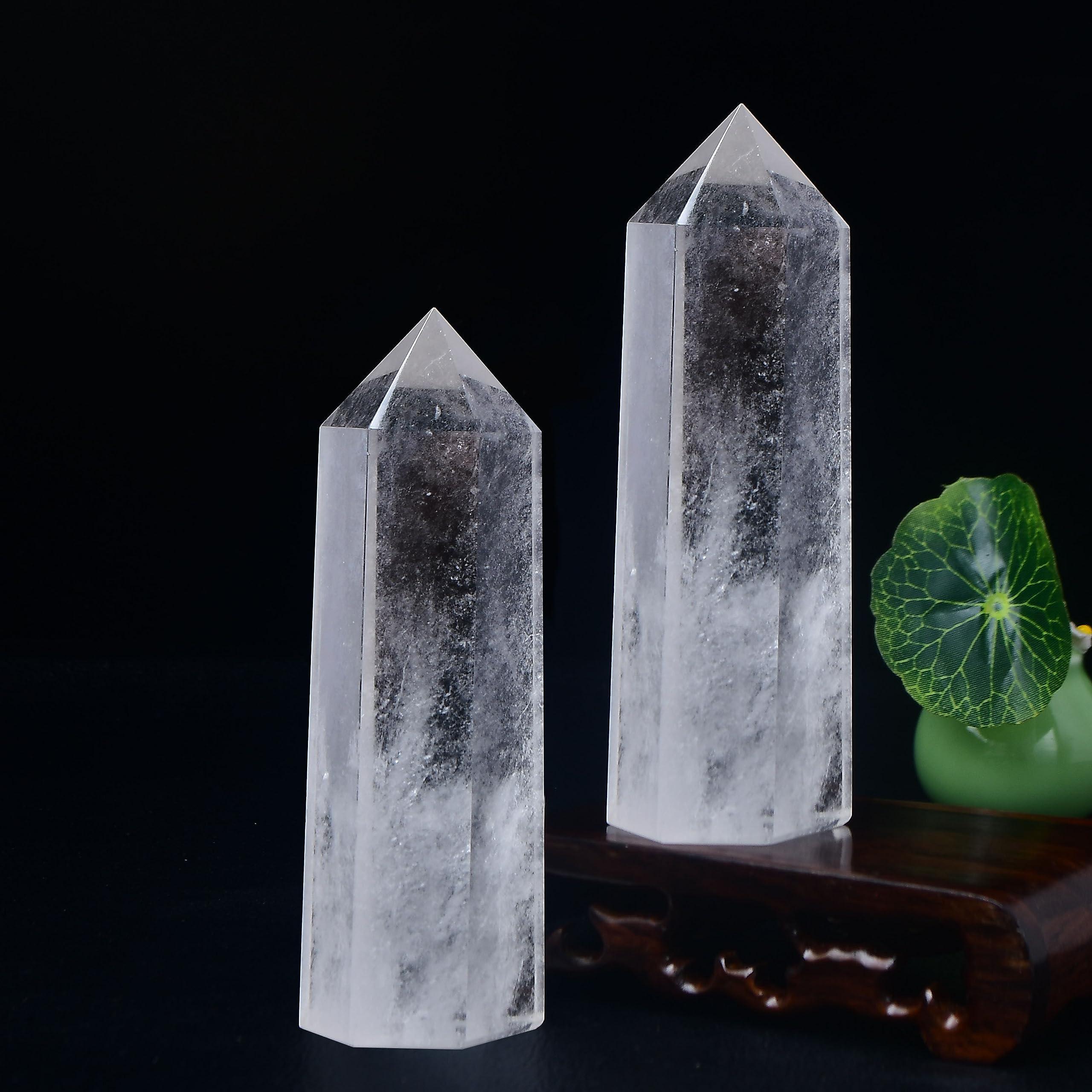 WUYOUSHI WUYOUSHI Large Clear Quartz Healing Crystal Tower / 4.72-5.11\" Natural Crystal Wand / 6 Faceted Chakra Single Point Crystal Reiki Therapy Meditation Home Decor Gift