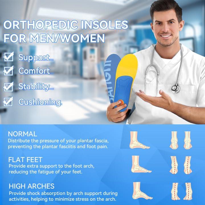 3ANGNI 3ANGNI Arch Support Orthotic Insoles for Plantar Fasciitis, 220+lbs Heavy Duty High Arch Flat Feet Orthopedic Inserts, Over-Pronation Foot Pain Insoles for Work Boot Standing All-Day Men Women