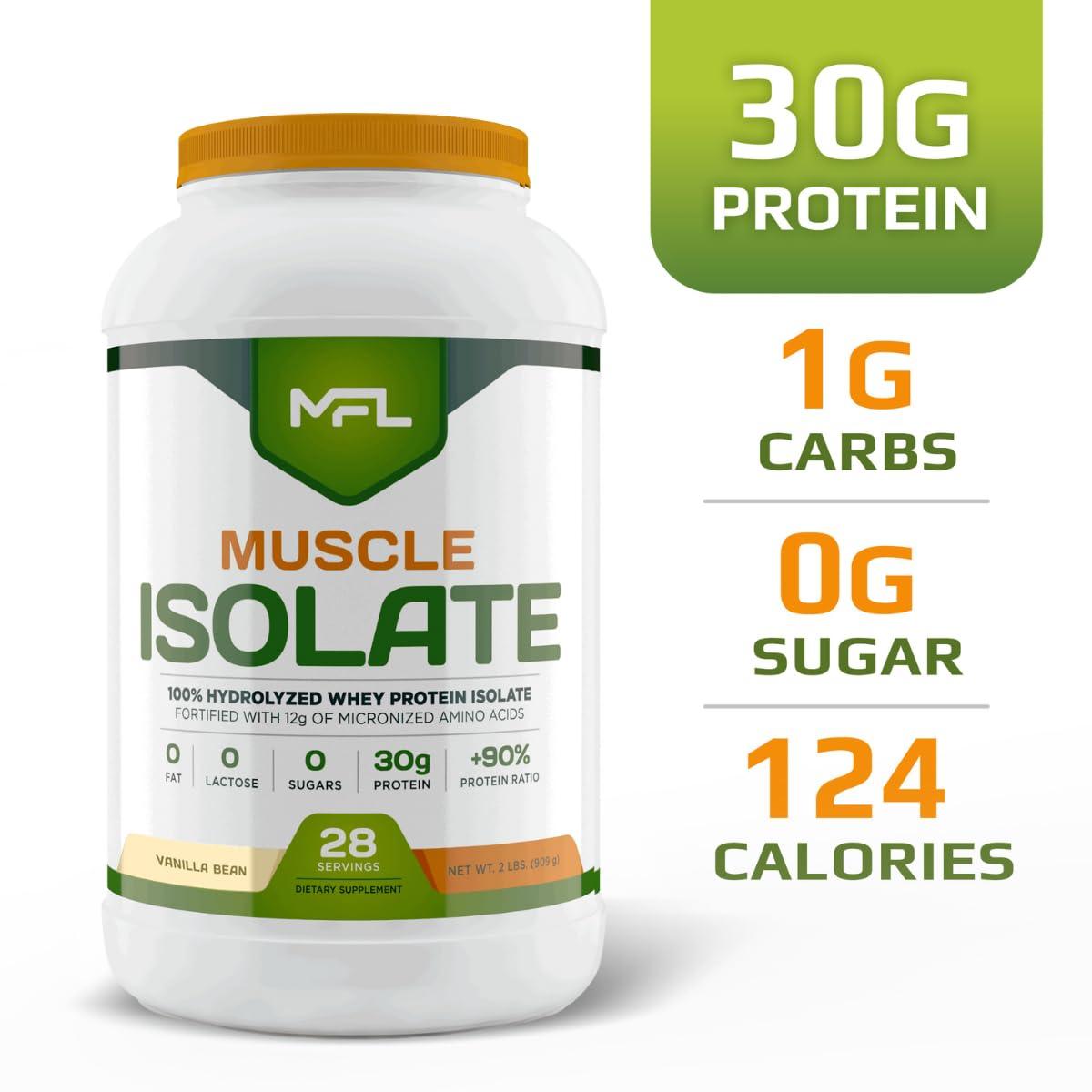 MFL MUSCLE FOOD LABS MFL 100% Pure Isolate Protein 2 lbs l 30g of Protein l 12g Amino Acids l Keto Friendly l Low Carbs | 28 Servings (Vanilla Bean)