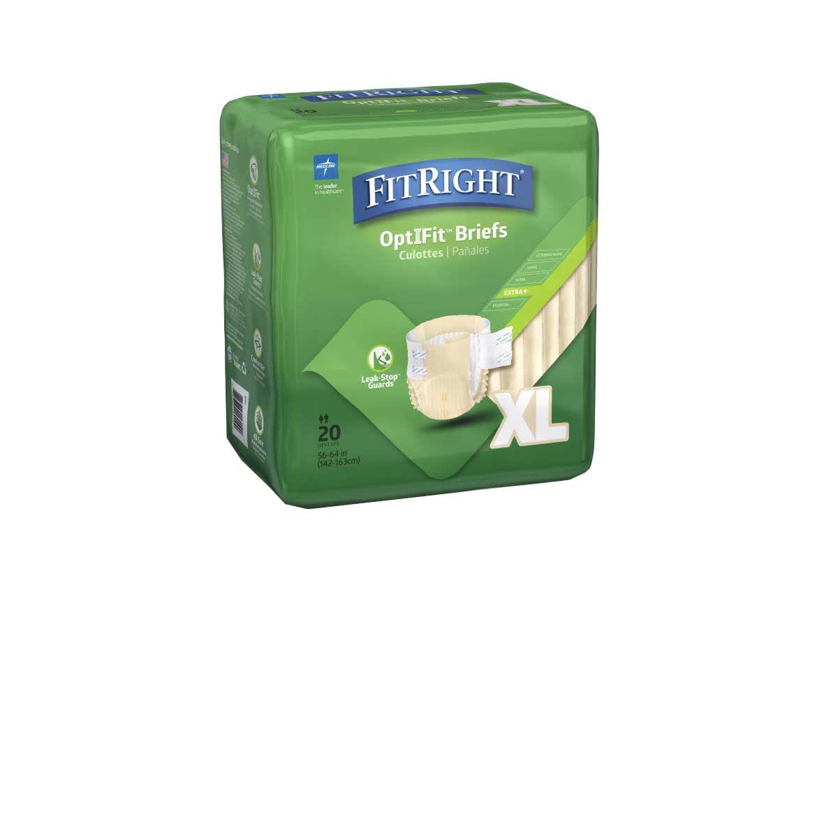 Medline Medline FitRight OptiFit Extra+ Adult Diapers with leak stop guards, Disposable Incontinence Briefs with Tabs, Moderate Absorbency, X-Large, 57\"-66\", 20 count