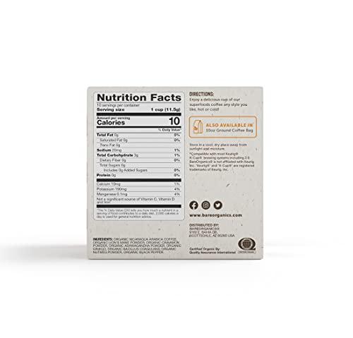 BareOrganics BareOrganics Focus Coffee Pods With Superfoods & Probiotics | Keurig K-Cup Compatible | USDA Certified Organic, Vegan, Non-GMO & Recyclable Single Serve 10ct (Pack of 6)
