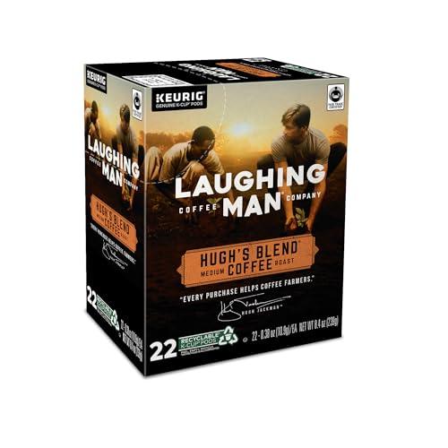 LAUGHING MAN Laughing Man Hughs Blend Keurig Recyclable K-Cup Coffee Pods, Single-Serve Fair Trade Medium Roast Arabica Coffee for use with Keurig Coffee Makers, 88 Count (4 Packs of 22)
