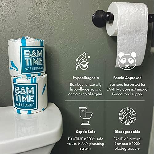 BAMTIME Toilet Paper, 100% 3ply Bamboo Toilet Paper, 24 Rolls, 300 sheets, 7200 Count, pack of 24, plastic free, Tree free, Biodegradable