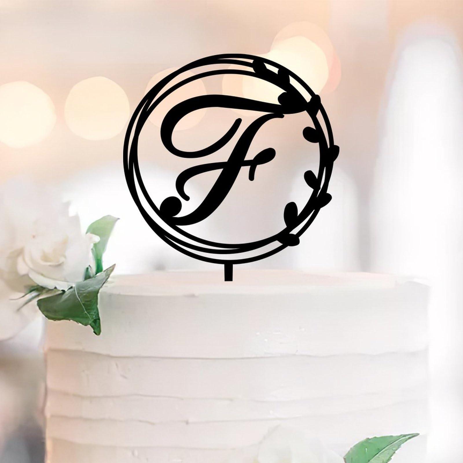 lutieger Initial Letter F Cake Topper Flowers Eucalyptus Leaves Birthday Cake Topper Calligraphy Initials Wreath Acrylic Black Nuptial Party Baking Cake Decorations Elegant Gifts for Girls Men