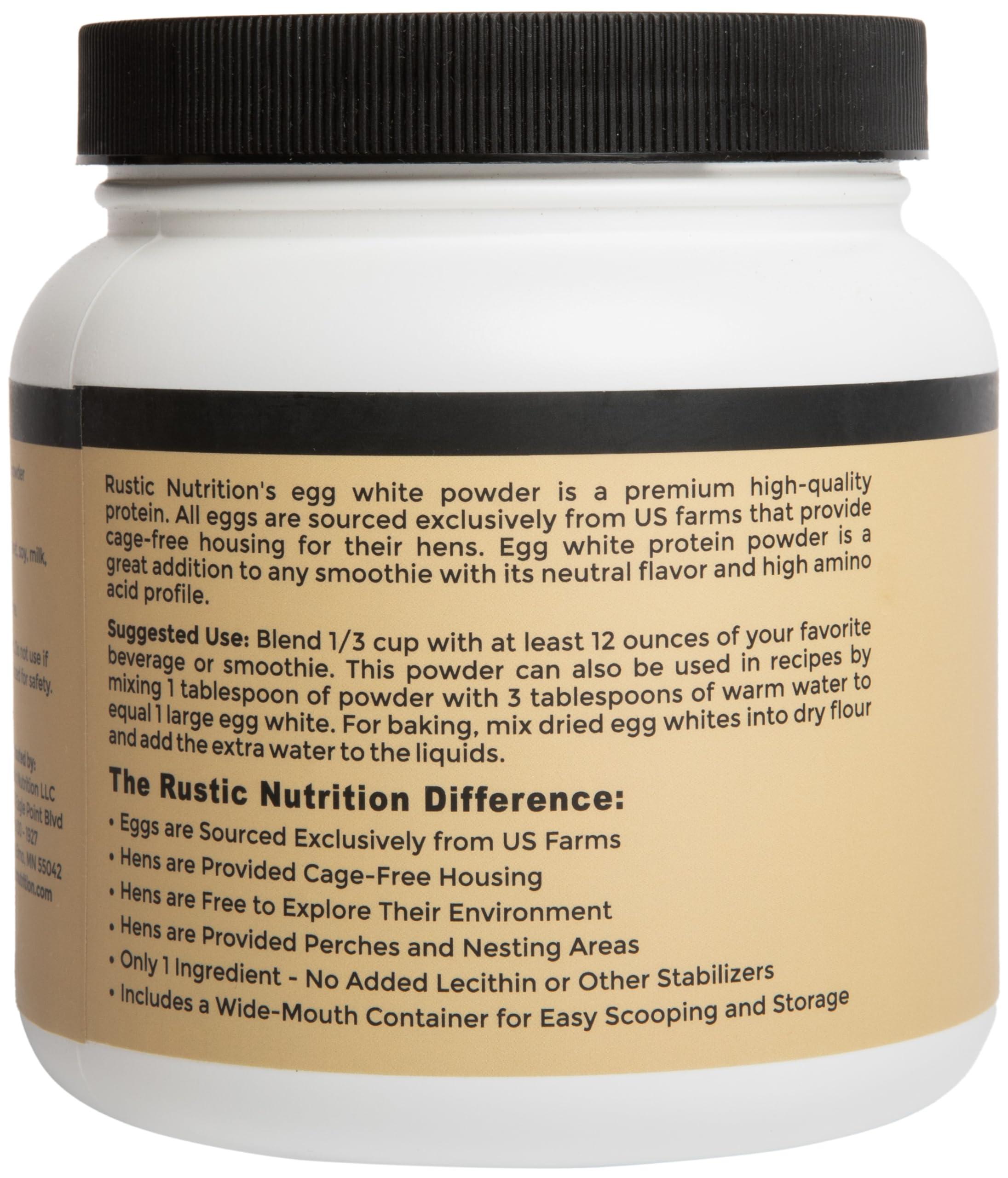 Rustic Nutrition Rustic Nutrition, Cage-Free Egg White Protein Powder, Made in USA from Humanely-Raised Cage-Free Eggs, Only 1 Ingredient, Dried Egg Whites (Unflavored, 10.5 Oz)