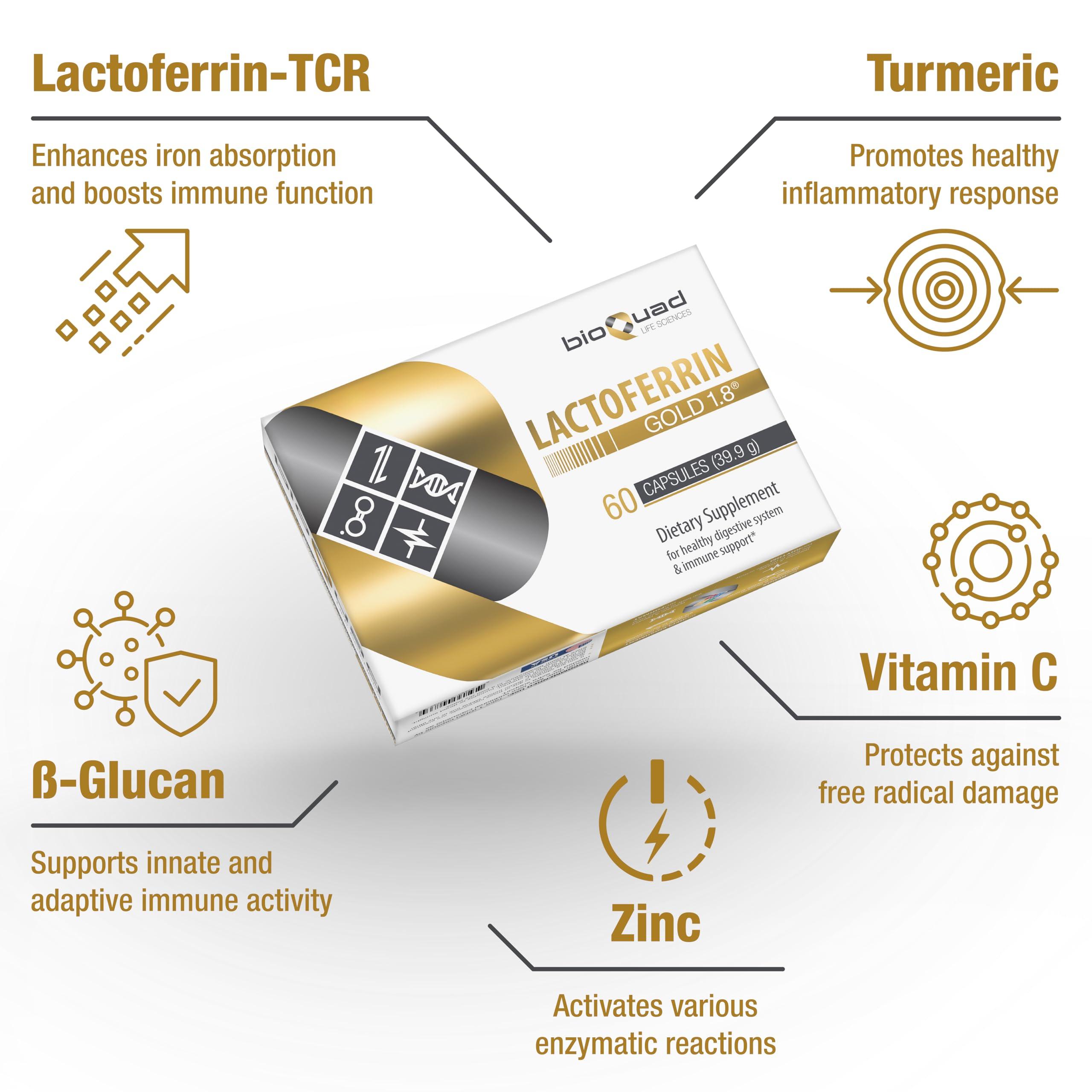 bioQuad bioQuad Lactoferrin Gold 1.8 - for Immune Support, Digestive Health, and Iron Absorption - Lactose-Free, Gluten-Free, Non-GMO (60 Count)