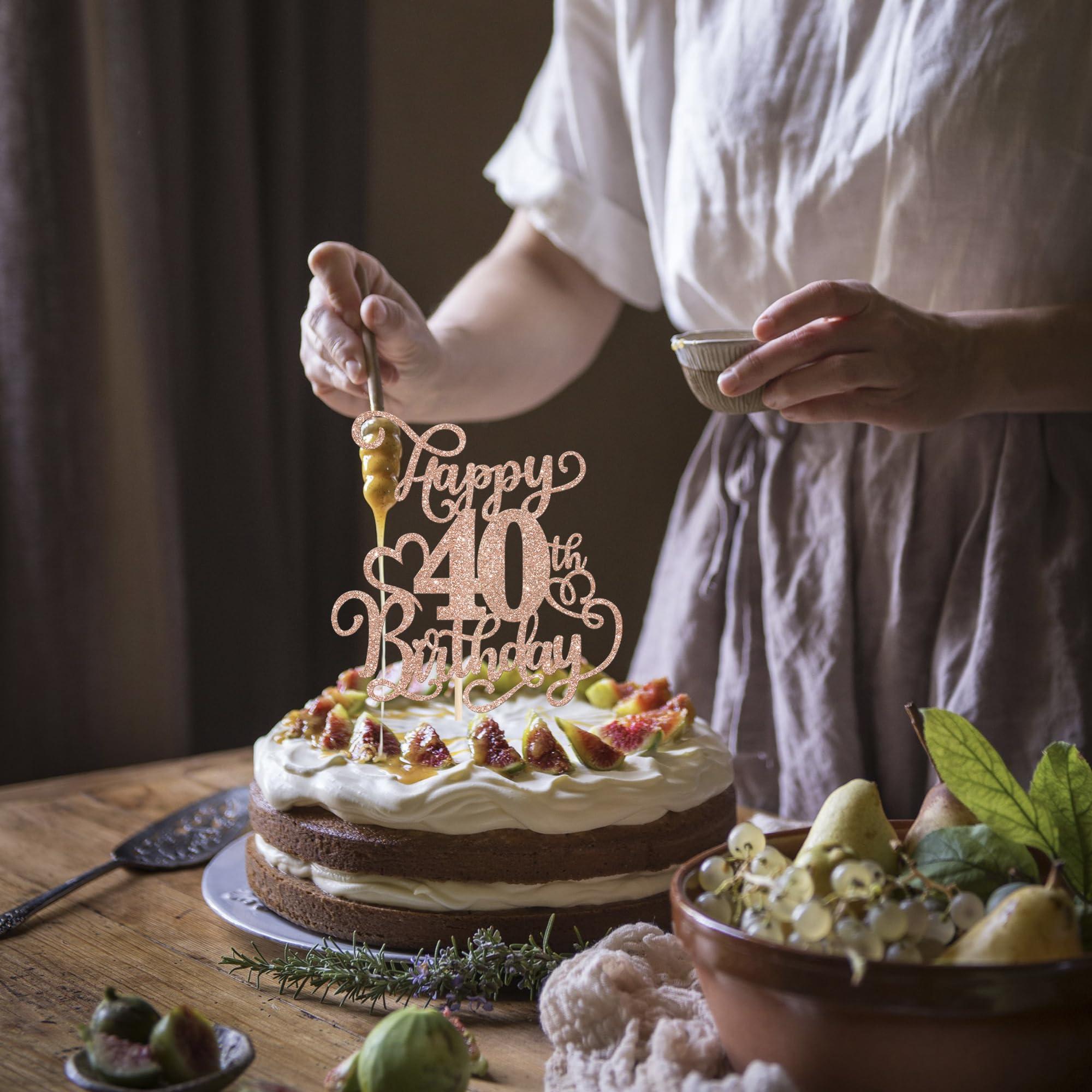 Rsstarxi Rsstarxi 1 Pack 40th Birthday Cake Topper Glitter Cheers to 40 Years Birthday 40 Fabulous Cake Pick Decorations for Happy 40th Birthday Anniversary Party Cake Decorations Rose Gold